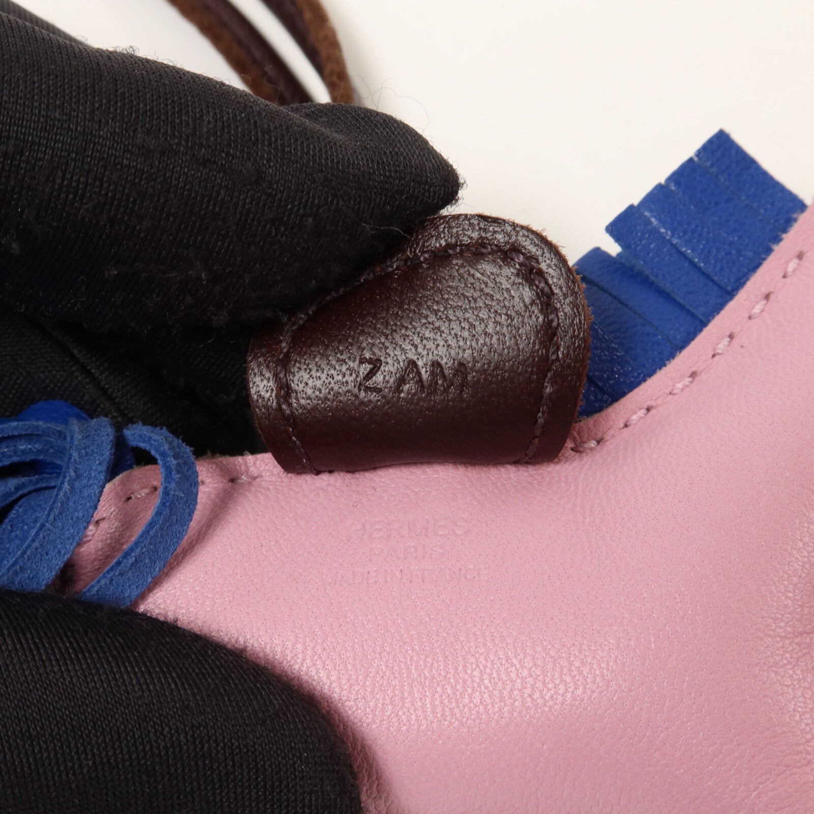 HERMES Milo皮革Rodeo PM掛飾Mauve Sylvestre/Rouge Sellier/Bleu France
