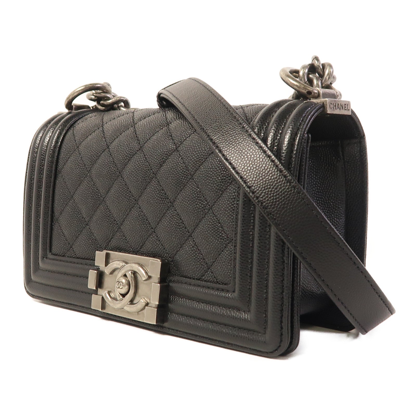 CHANEL 牛皮皮革Boy 20銀扣鏈帶肩背袋