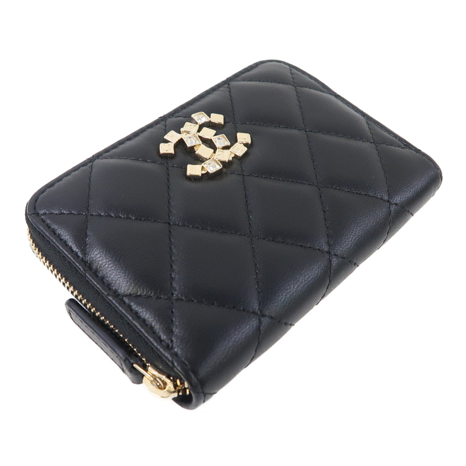 CHANEL 菱格羊皮皮革Card Case金扣卡片套黑色