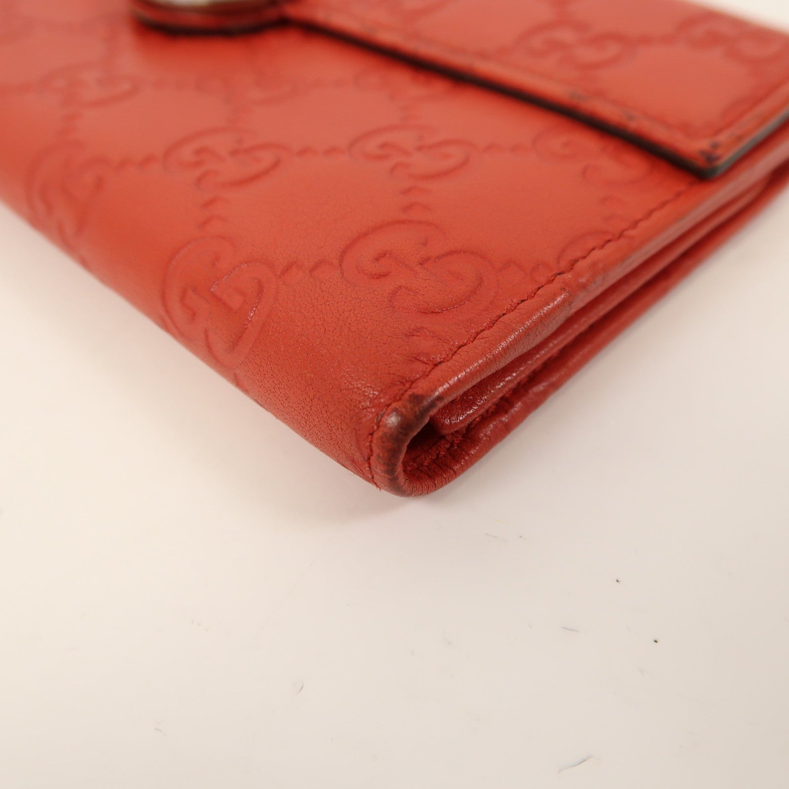 GUCCI 【激減優惠】牛皮皮革Long Wallet銀扣長錢包紅色