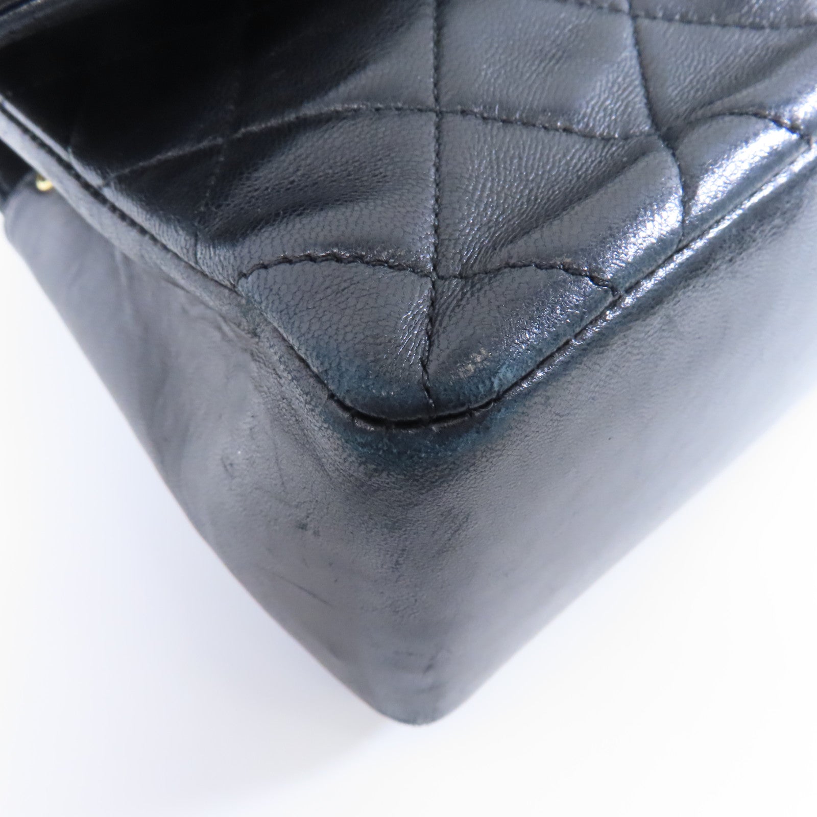CHANEL 菱格羊皮皮革Chain Shoulder金扣鏈帶肩背袋黑色