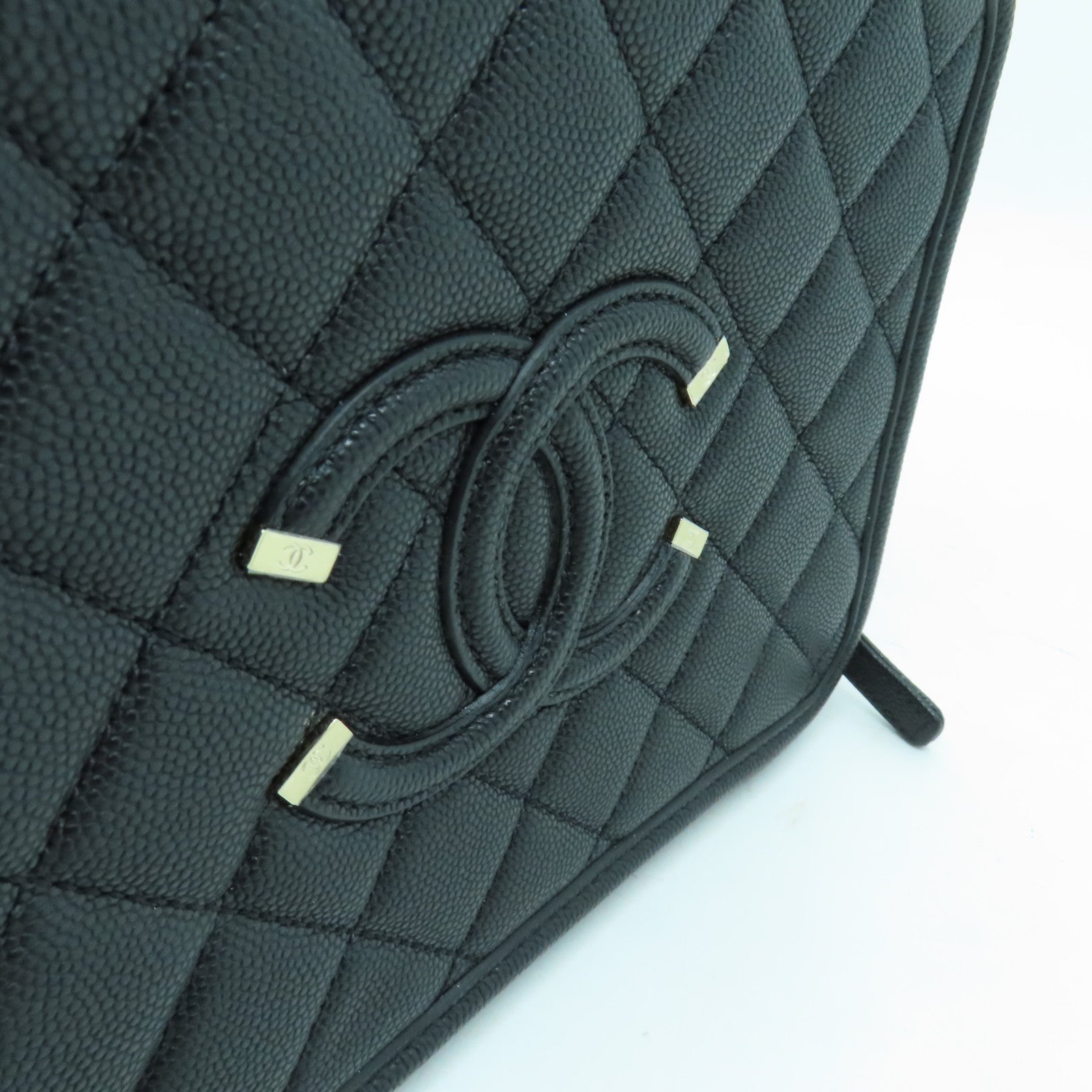 CHANEL 【激減優惠】菱格Caviar皮革Vanity Case金扣手挽肩背兩用袋黑色