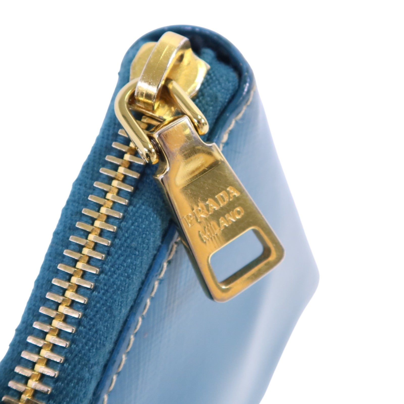 PRADA 漆皮皮革Round Long Wallet金扣拉鏈長錢包