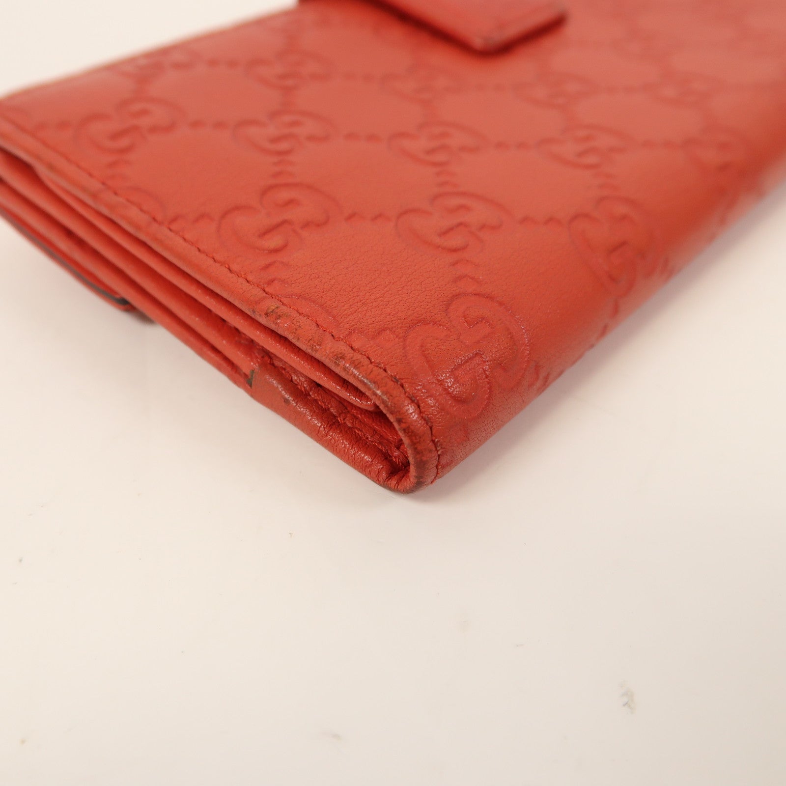 GUCCI 牛皮皮革Long Wallet銀扣長錢包紅色