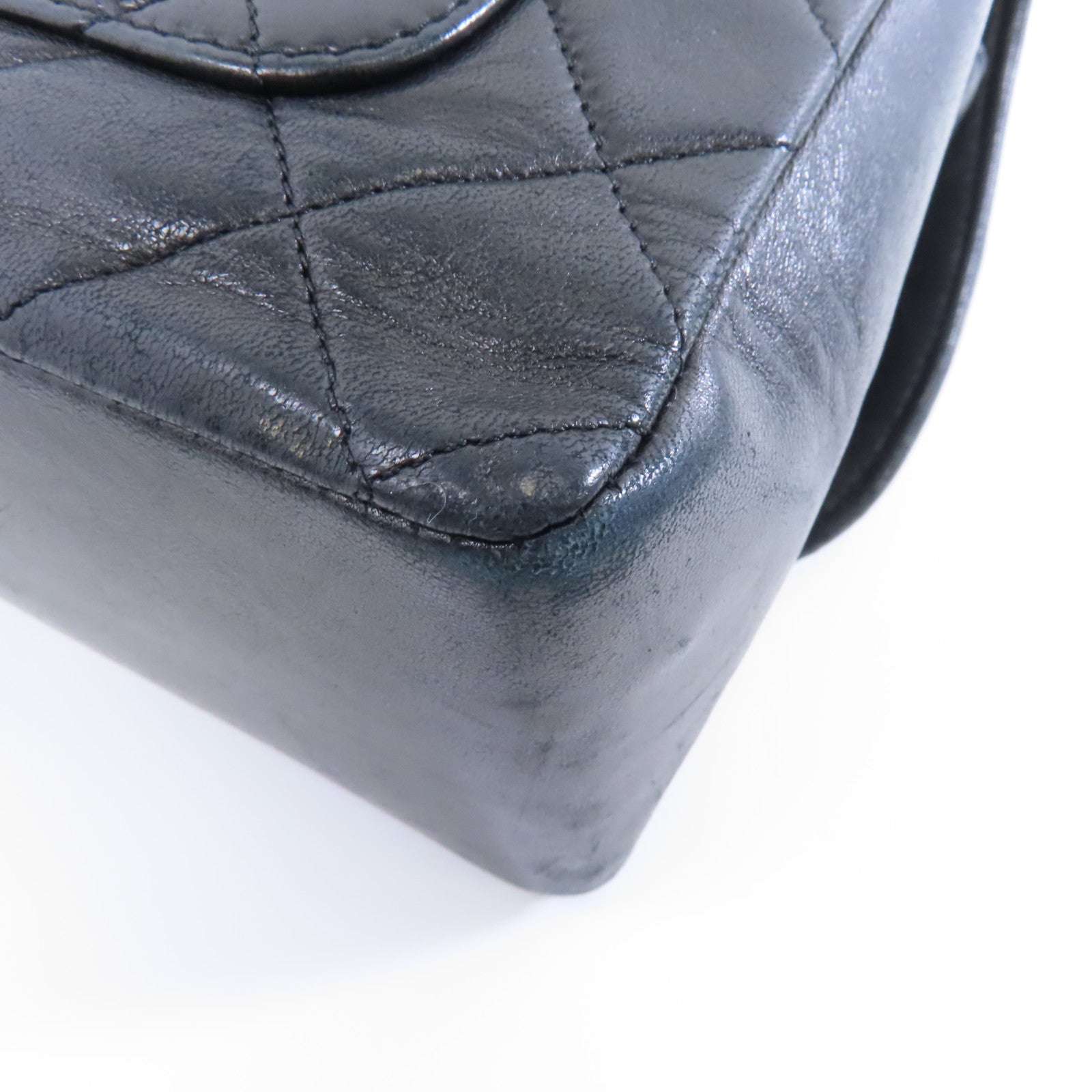 CHANEL 菱格羊皮皮革Chain Shoulder金扣鏈帶肩背袋黑色