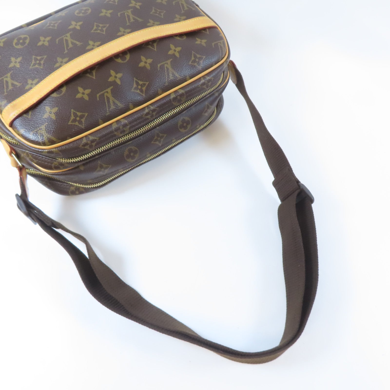 LOUIS VUITTON Monogram Reporter PM金扣肩背袋啡色