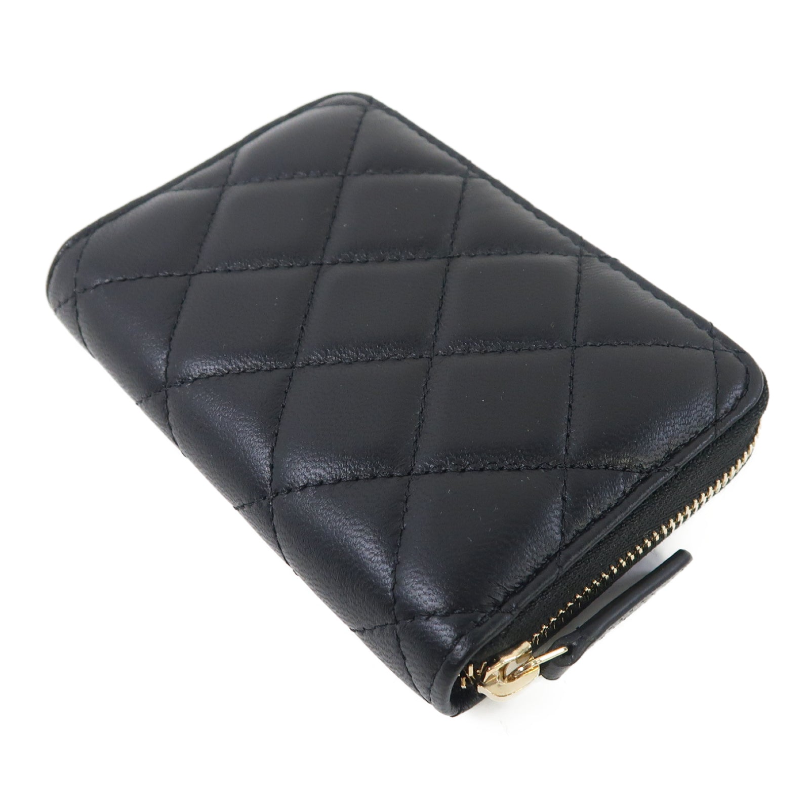 CHANEL 菱格羊皮皮革Card Case金扣卡片套黑色