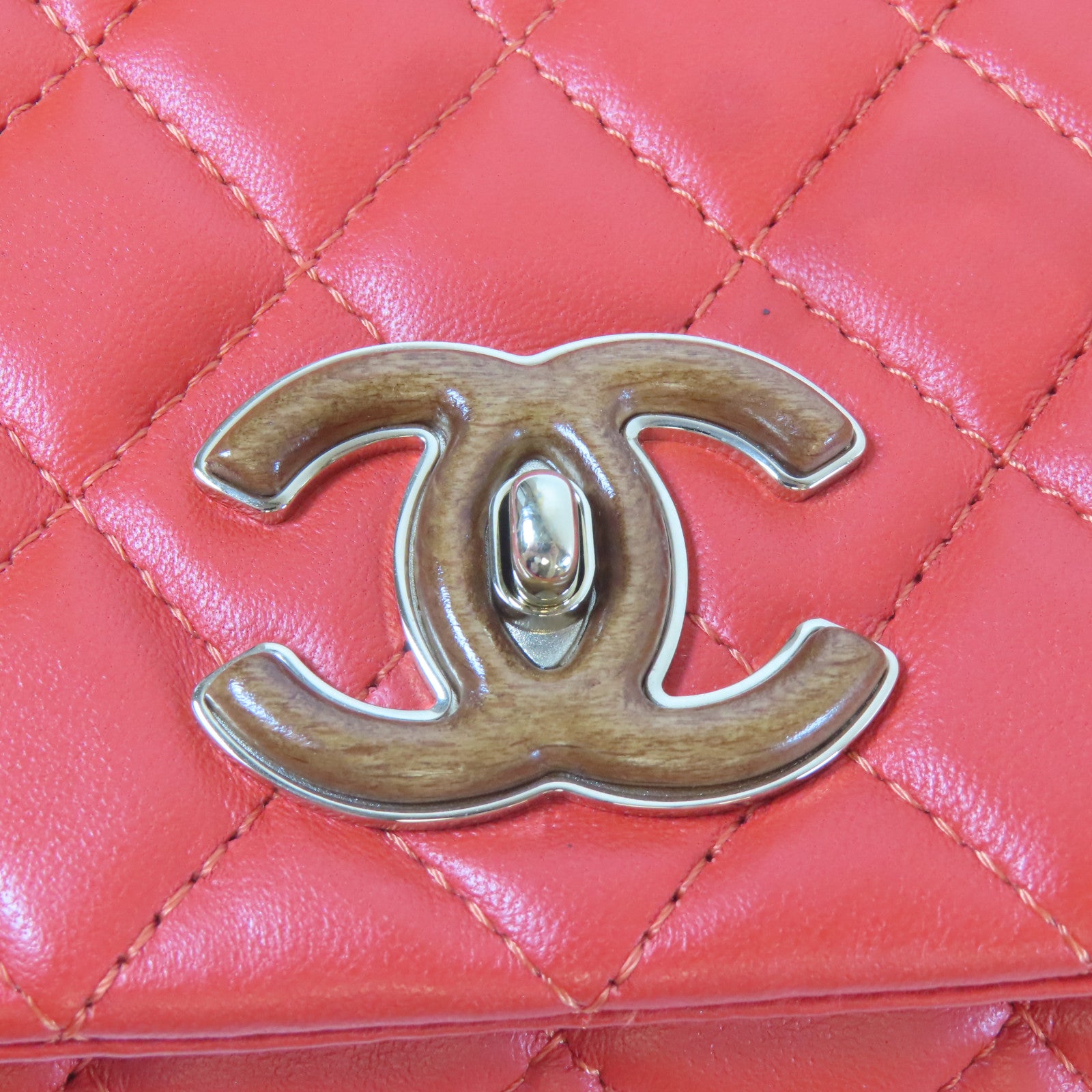 CHANEL 【激減優惠】菱格牛皮皮革Chain Shoulder金扣手挽肩背兩用袋紅色