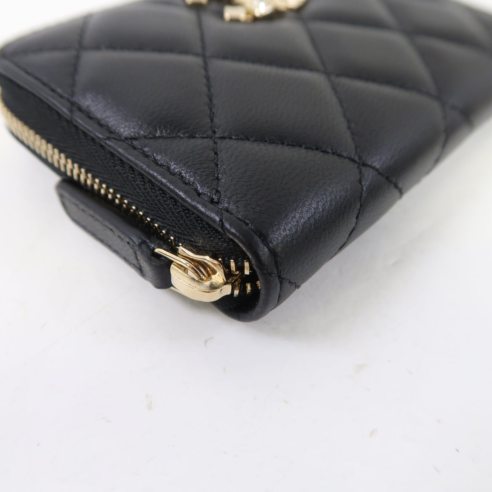 CHANEL 菱格羊皮皮革Card Case金扣卡片套黑色