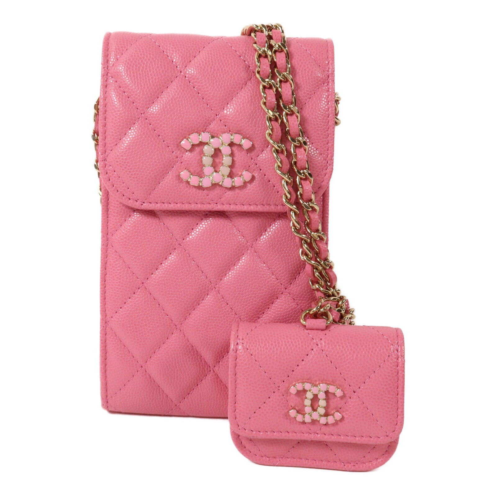 CHANEL 牛皮皮革Phone Case With Airpods Chain鏈帶肩背袋