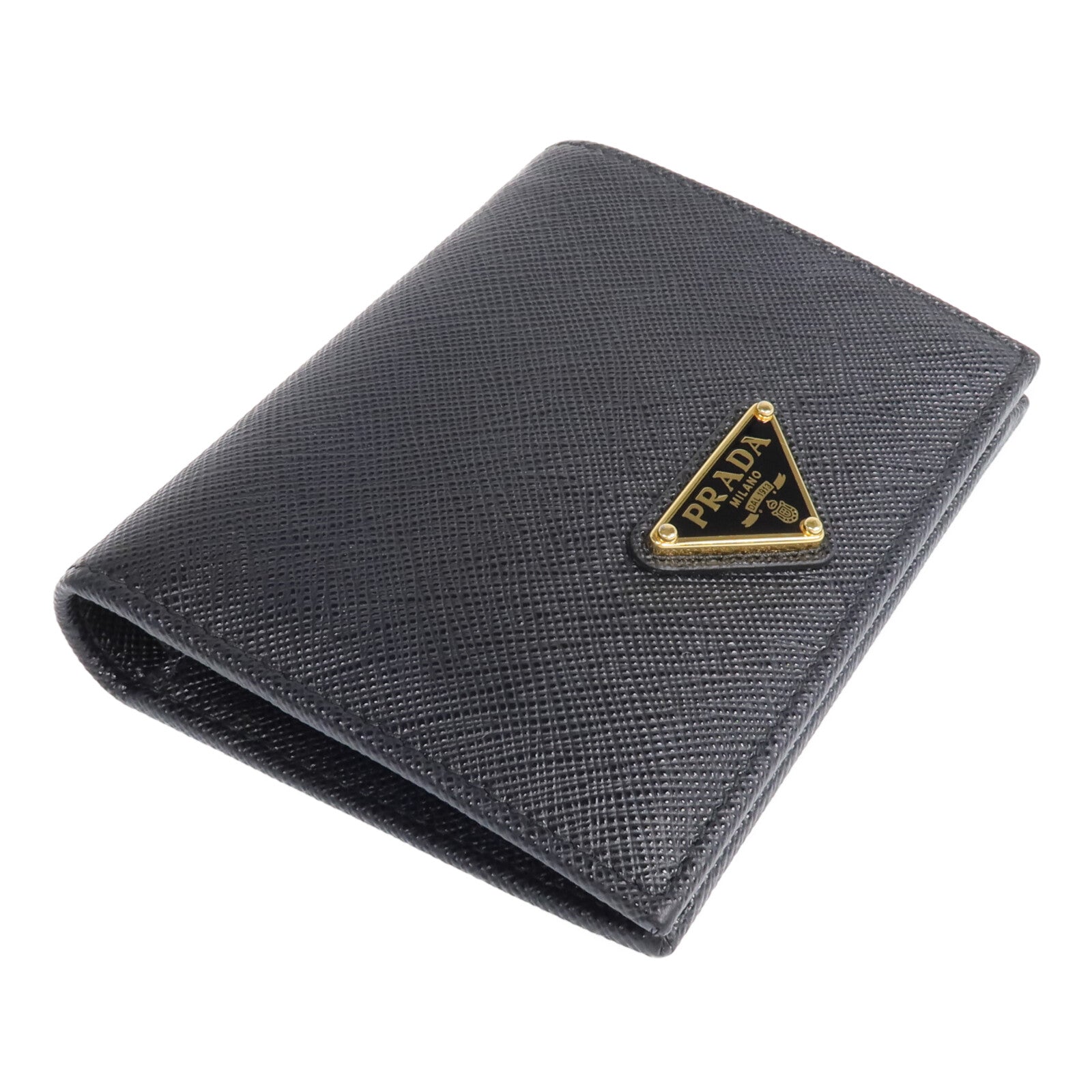 PRADA Saffiano皮革Fold Wallet金扣錢包