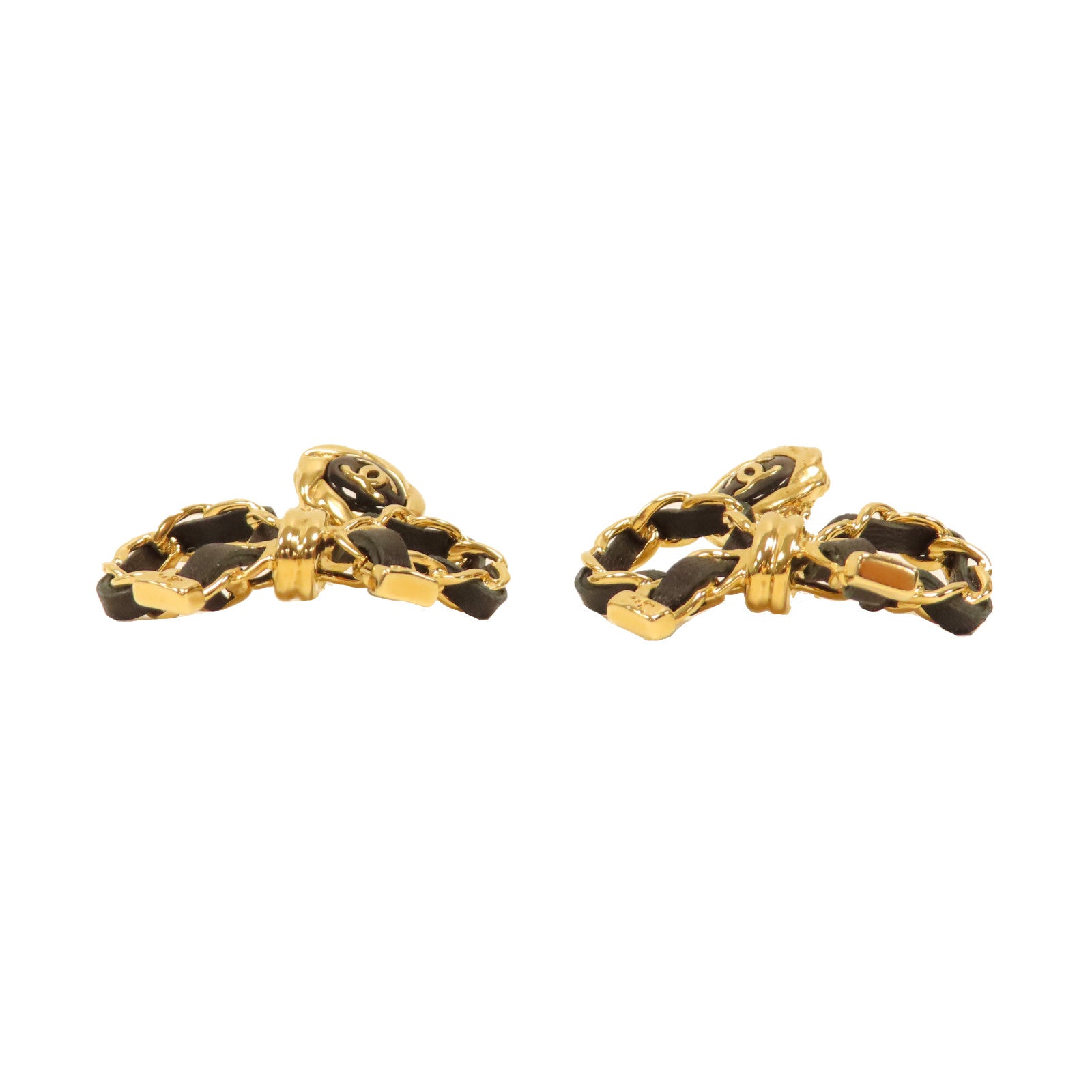 CHANEL 金屬/皮革Leather Bow Earrings耳環黑色/金色