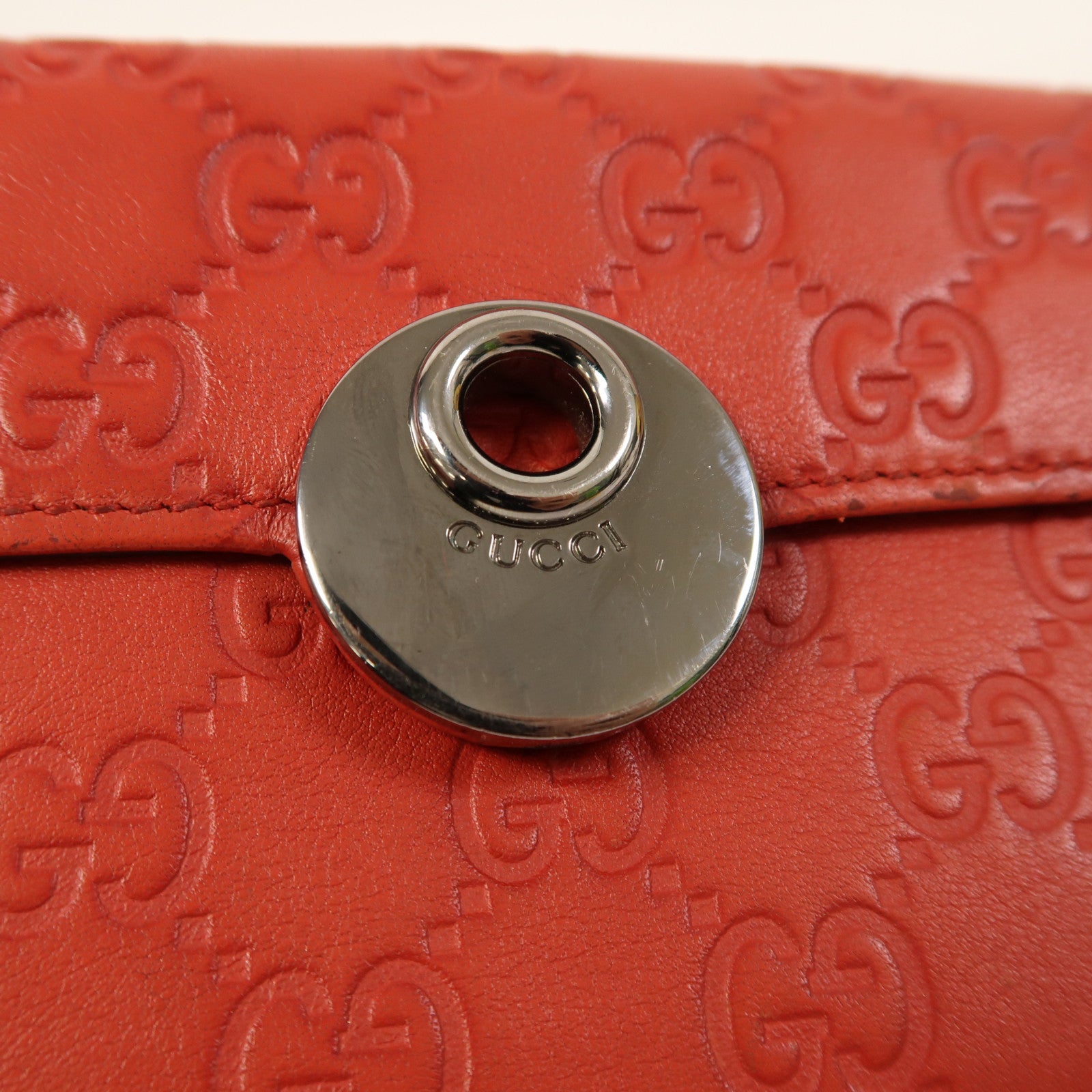 GUCCI 牛皮皮革Long Wallet銀扣長錢包紅色