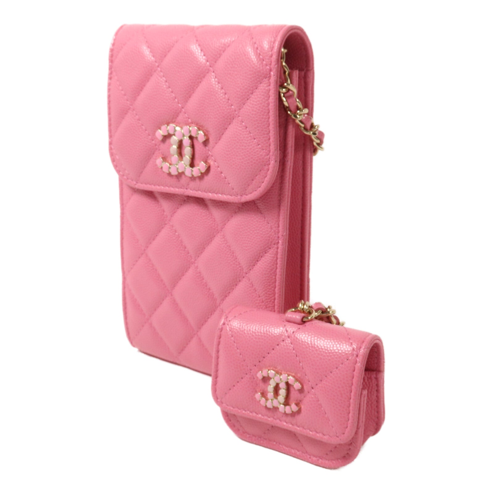 CHANEL 牛皮皮革Phone Case With Airpods Chain鏈帶肩背袋
