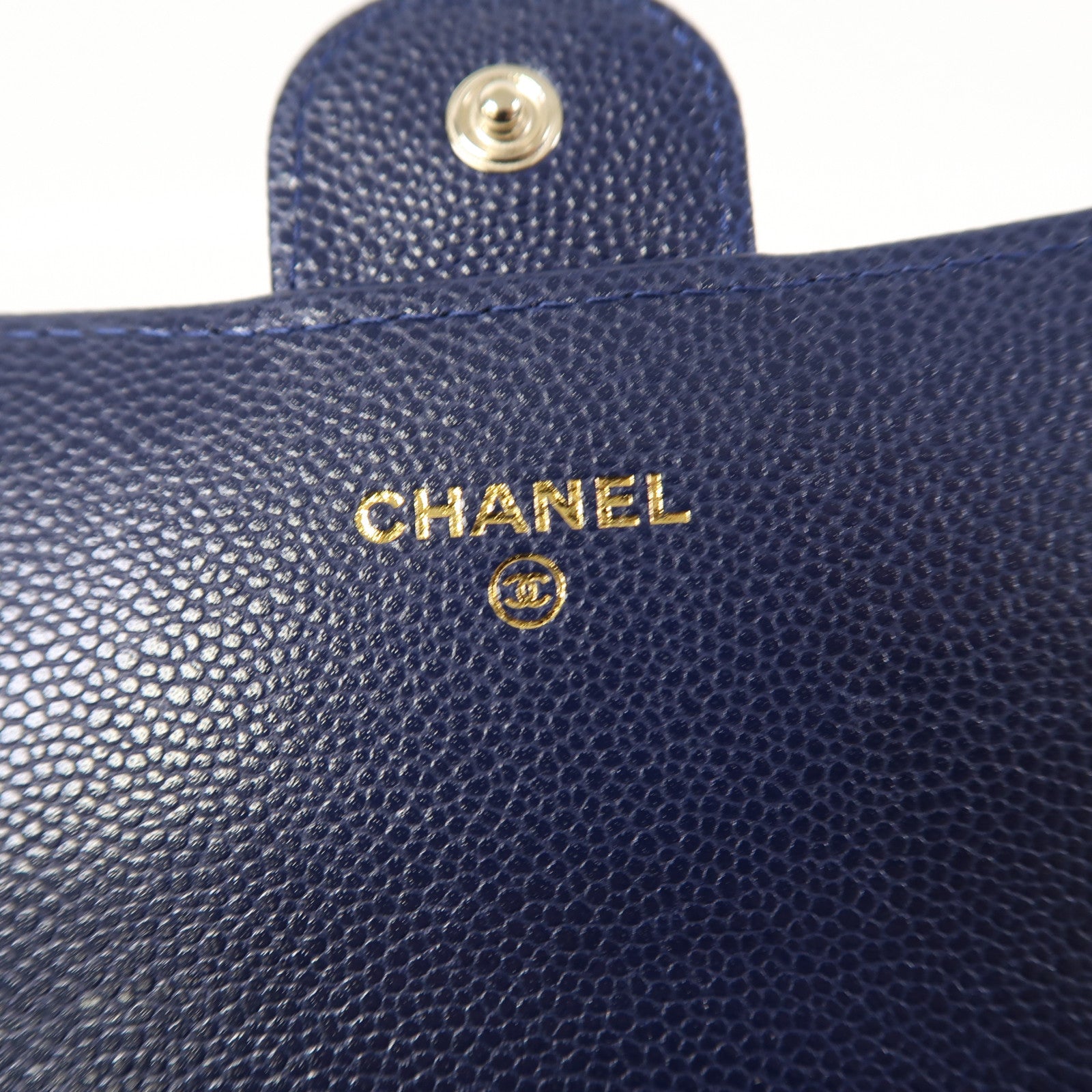 CHANEL 菱格牛皮皮革Long Wallet金扣長錢包藍色
