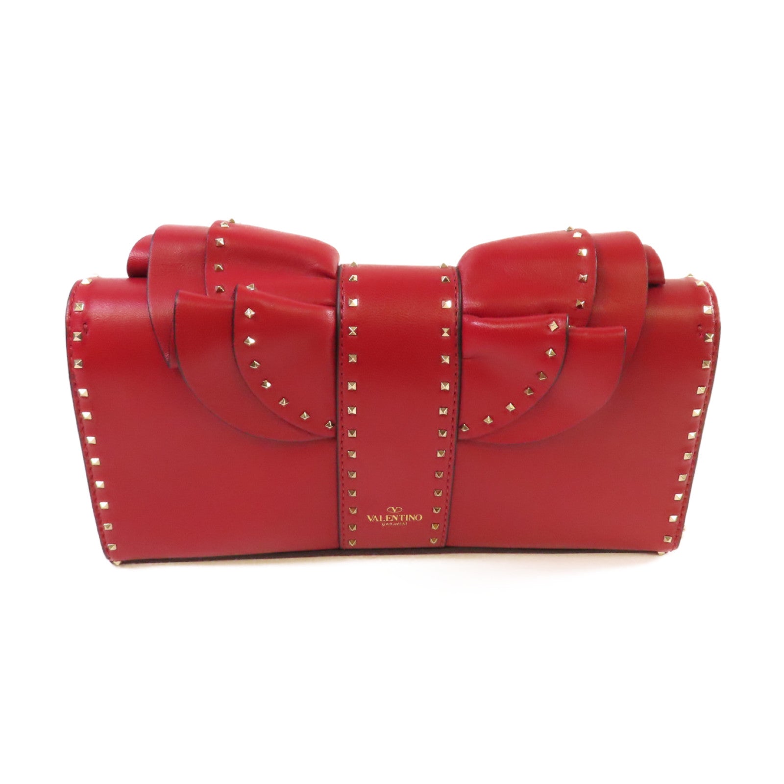 Valentino 牛皮皮革Mini Rockstud Chain Shoulder Bag金扣鏈帶肩背袋紅色