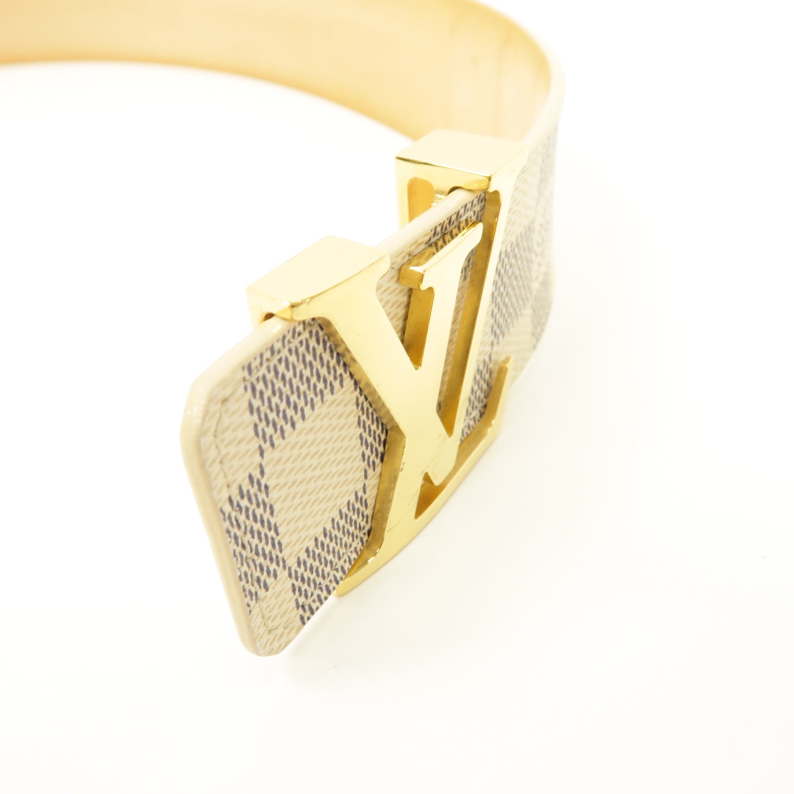 LOUIS VUITTON Damier Azur Belt金扣皮帶白色