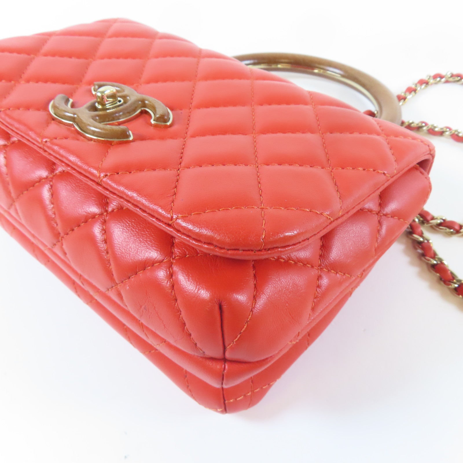 CHANEL 【激減優惠】菱格牛皮皮革Chain Shoulder金扣手挽肩背兩用袋紅色