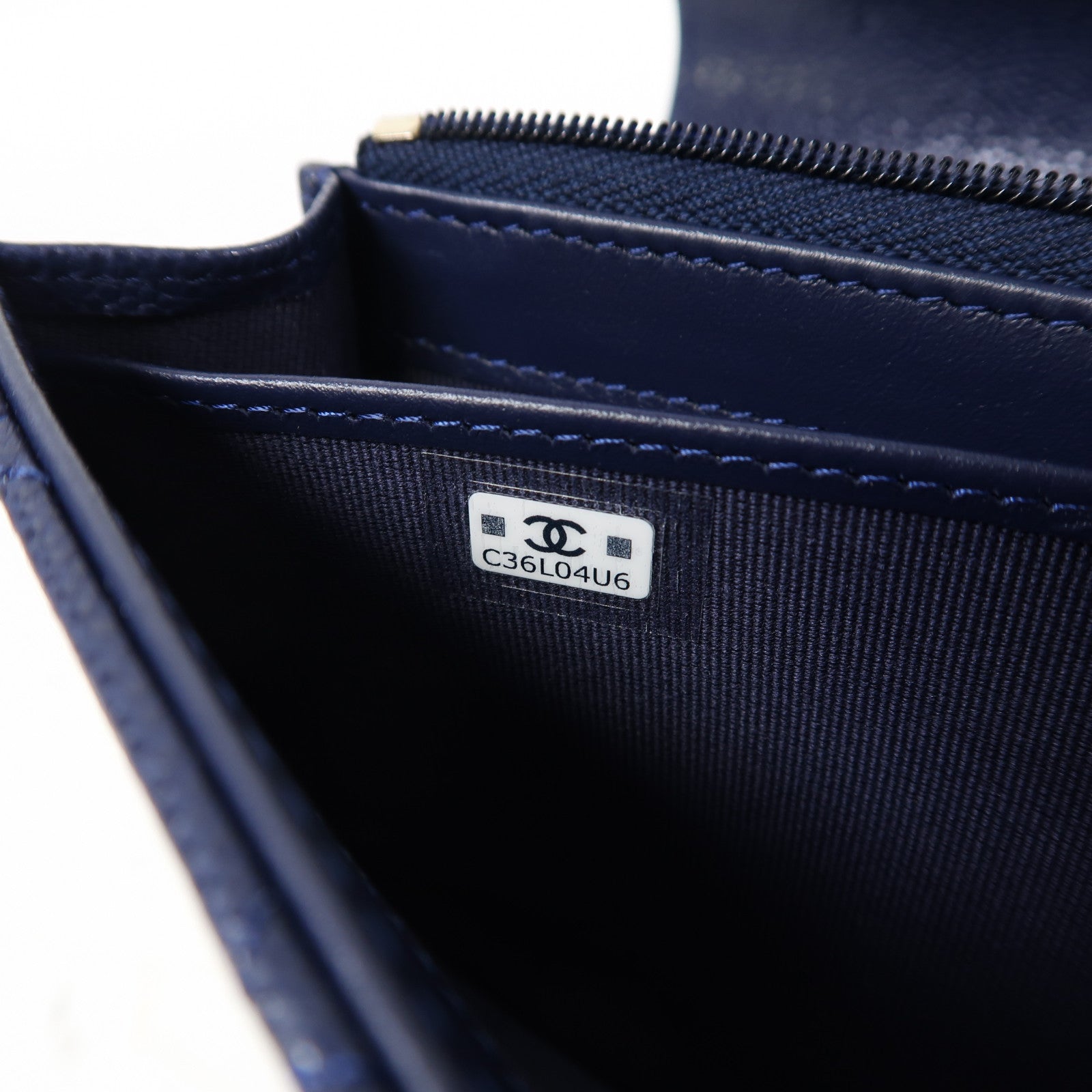 CHANEL 菱格牛皮皮革Long Wallet金扣長錢包藍色