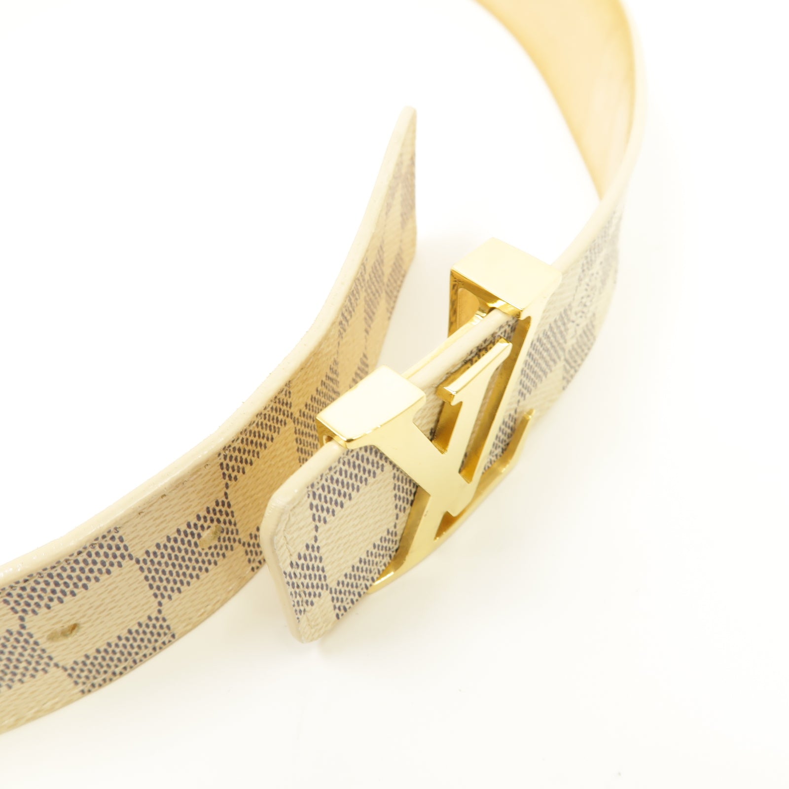 LOUIS VUITTON Damier Azur Belt金扣皮帶白色