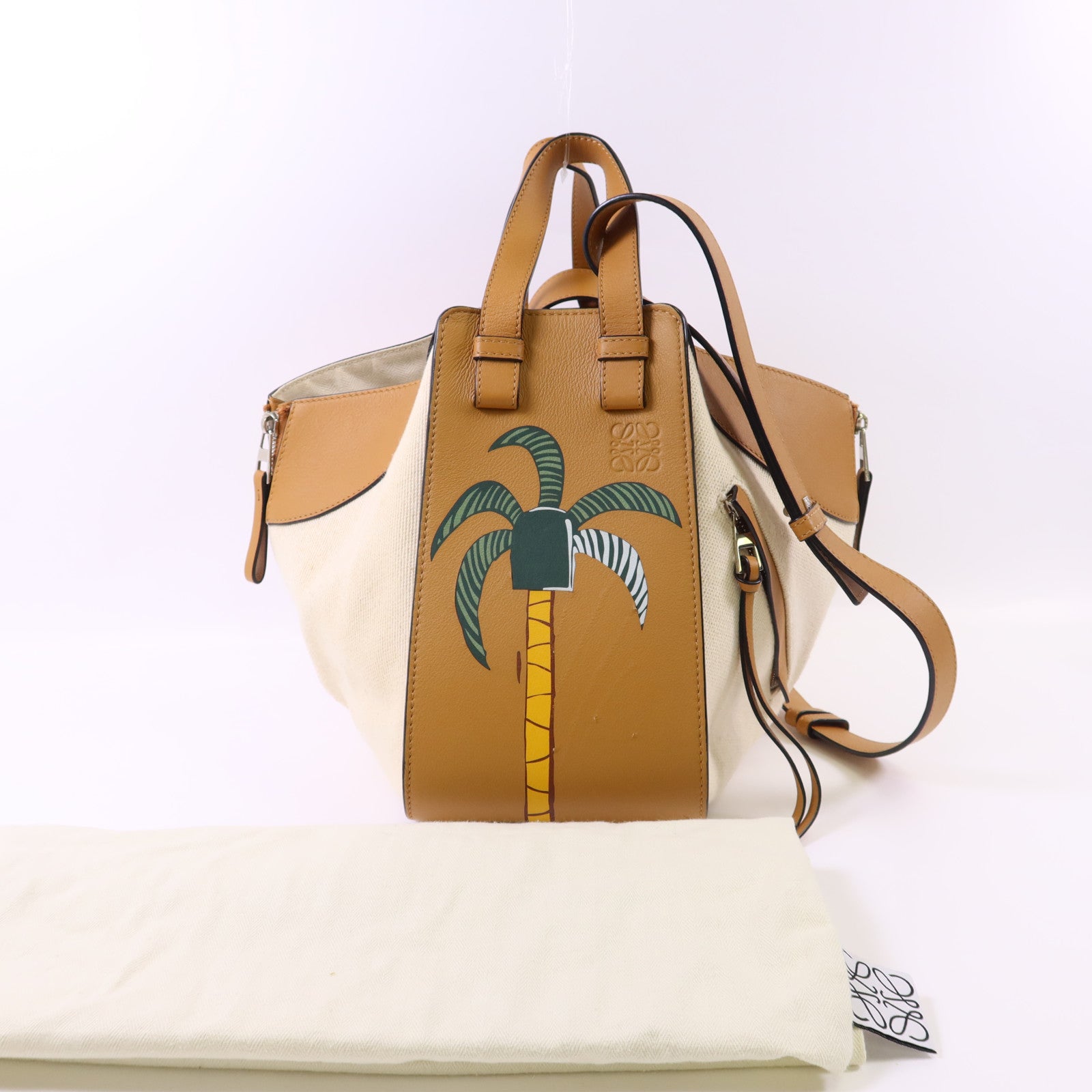 LOEWE 帆布/牛皮皮革Small Hammock Ken Price銀扣肩背袋