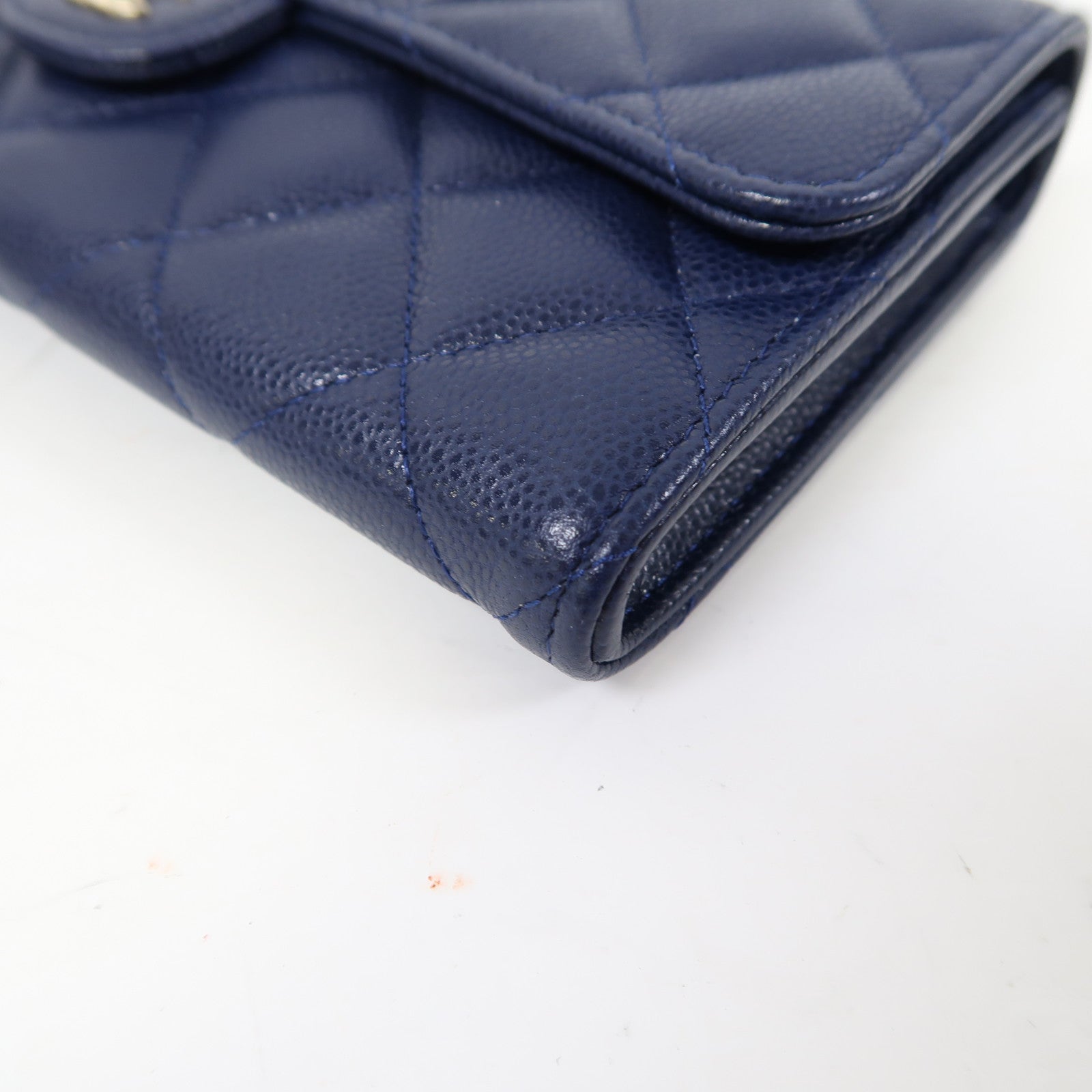 CHANEL 菱格牛皮皮革Long Wallet金扣長錢包藍色