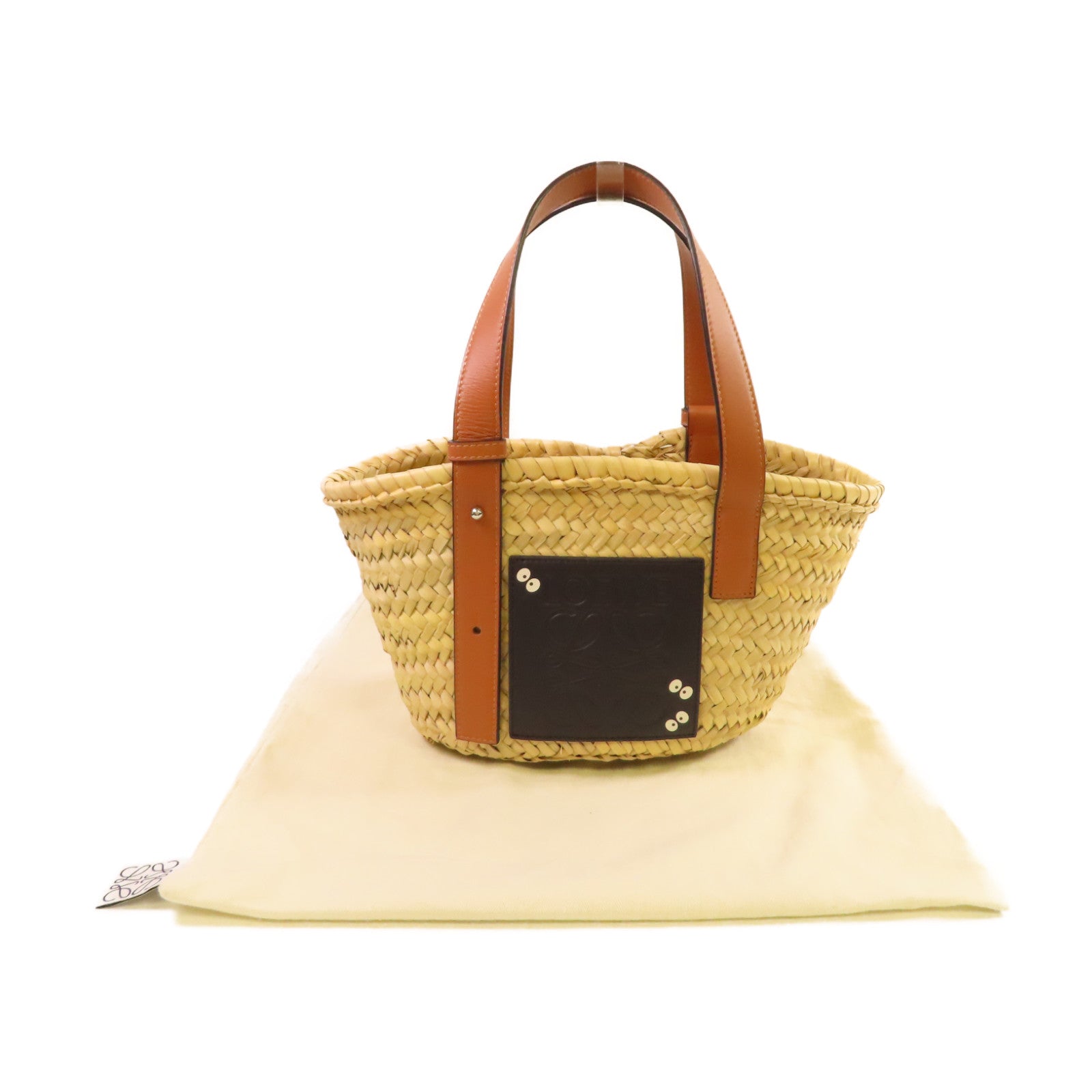 LOEWE 酒椰/牛皮皮革Studio Ghibli Dust Bunnies Small Basket Bag手挽袋杏色