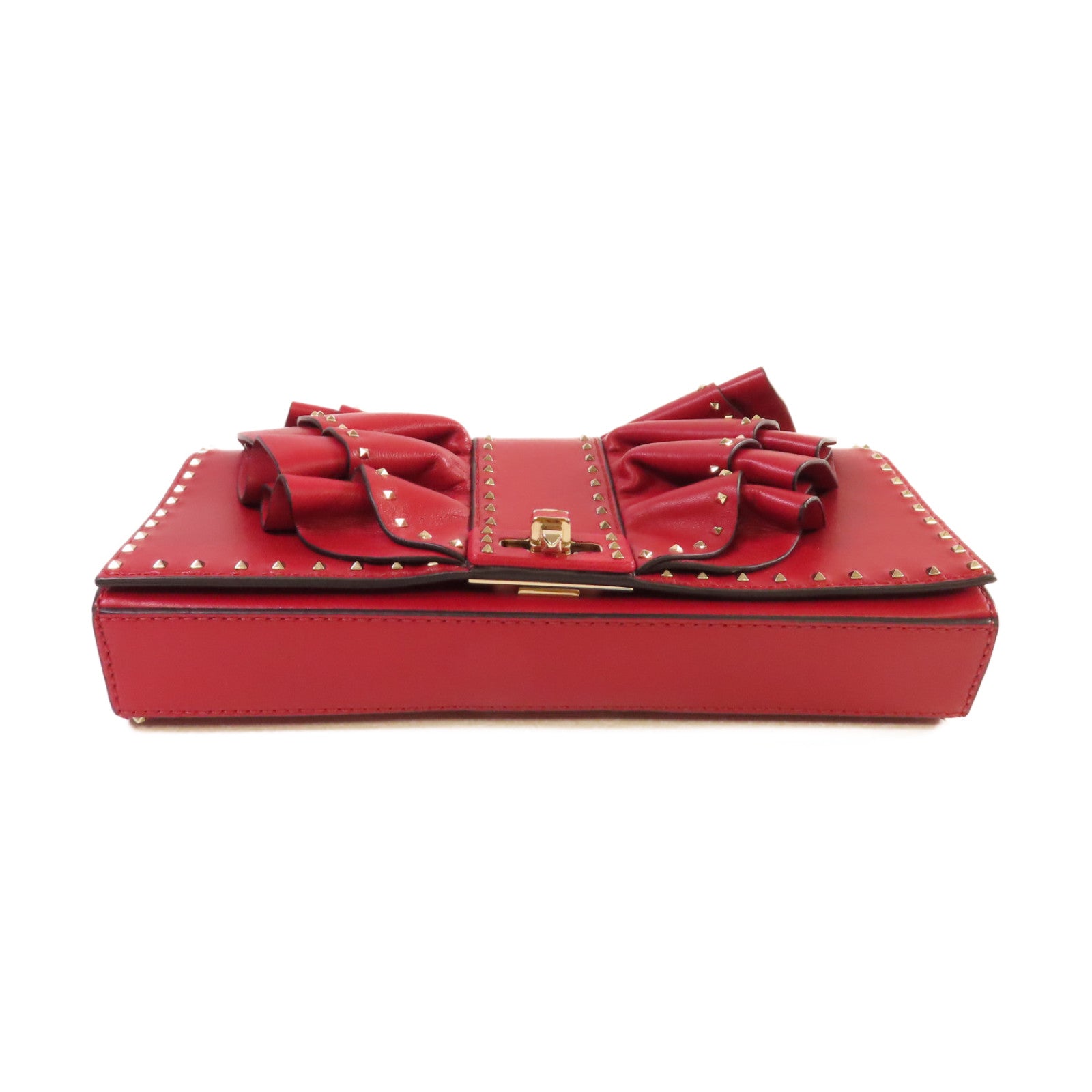 Valentino 牛皮皮革Mini Rockstud Chain Shoulder Bag金扣鏈帶肩背袋紅色