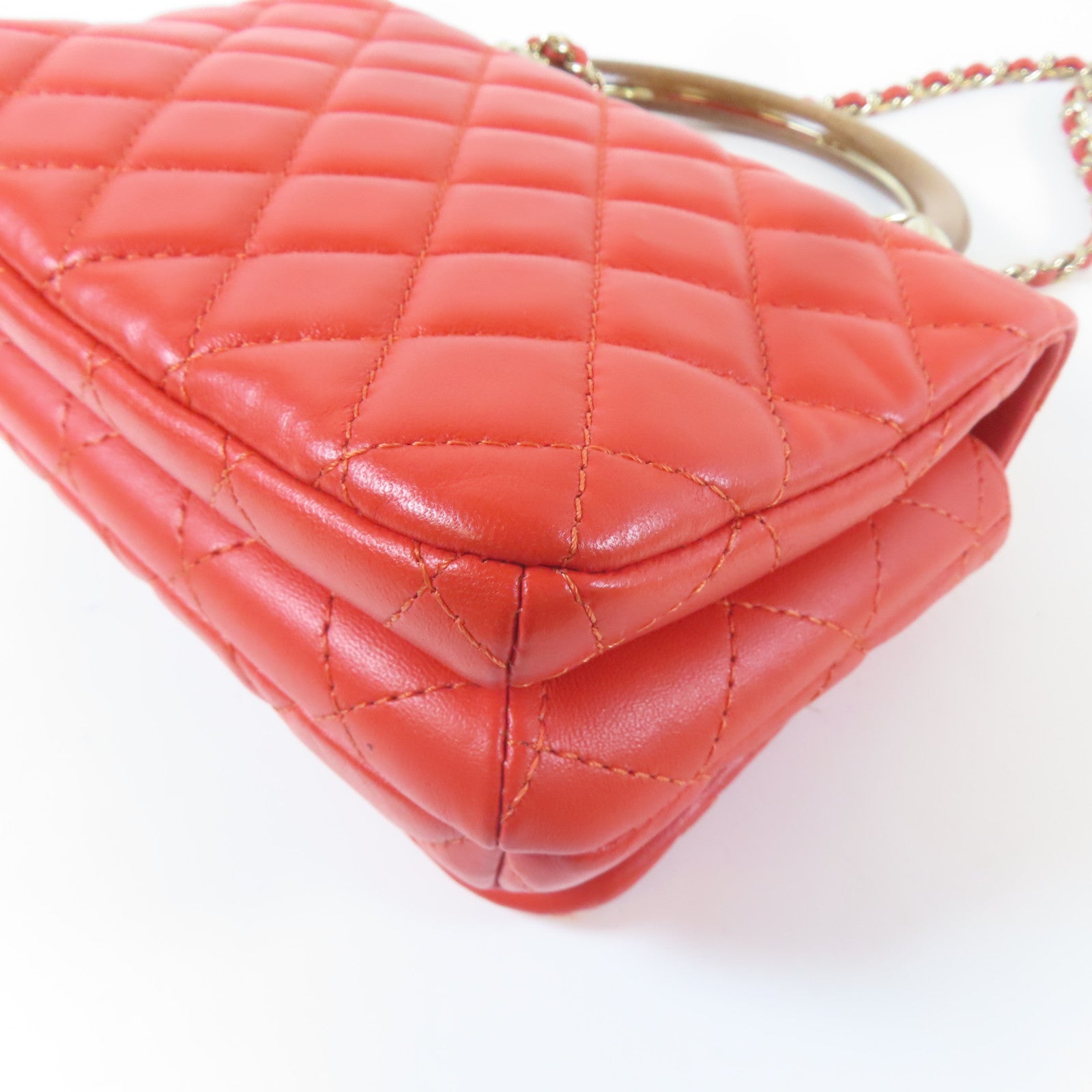 CHANEL 【激減優惠】菱格牛皮皮革Chain Shoulder金扣手挽肩背兩用袋紅色