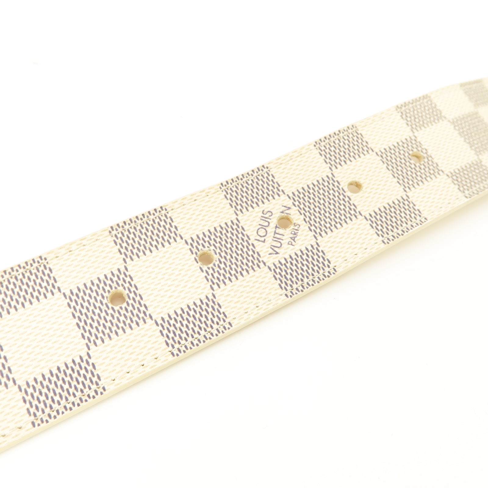 LOUIS VUITTON Damier Azur Belt金扣皮帶白色
