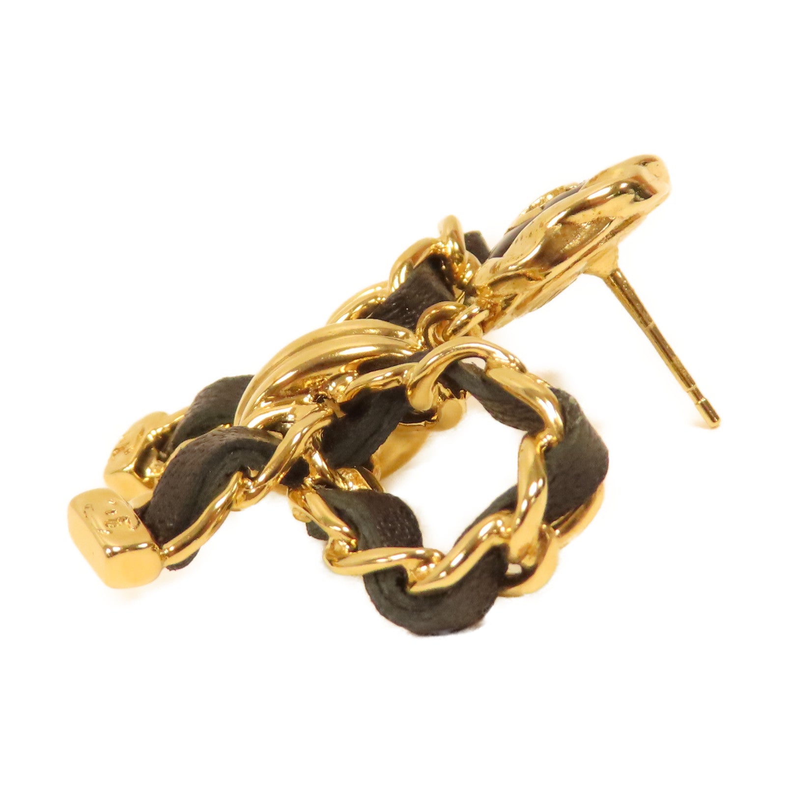 CHANEL 金屬/皮革Leather Bow Earrings耳環黑色/金色