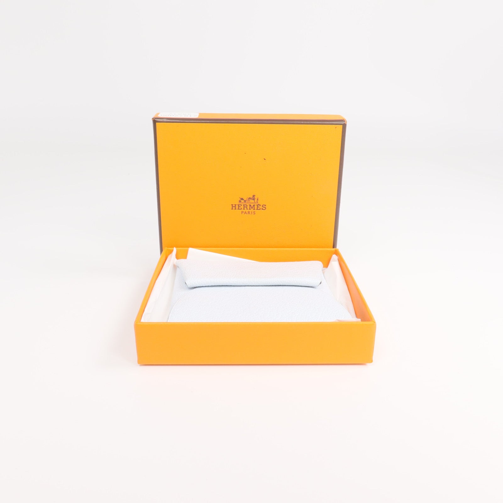 HERMES Chevre皮革Bastia銀扣零錢包Bleu Brume/Cuivre