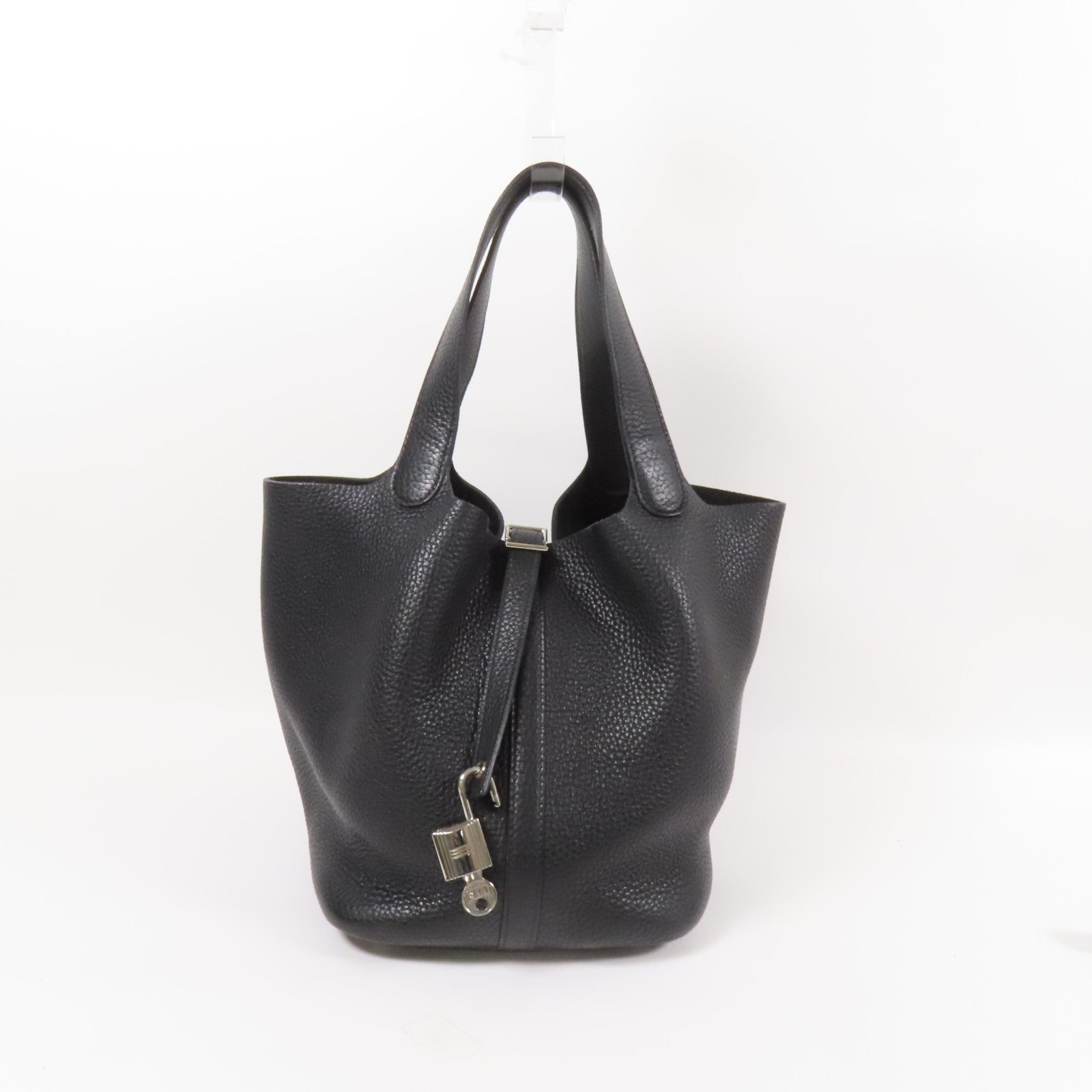 HERMES Clemence皮革Picotin MM銀扣手挽袋Noir