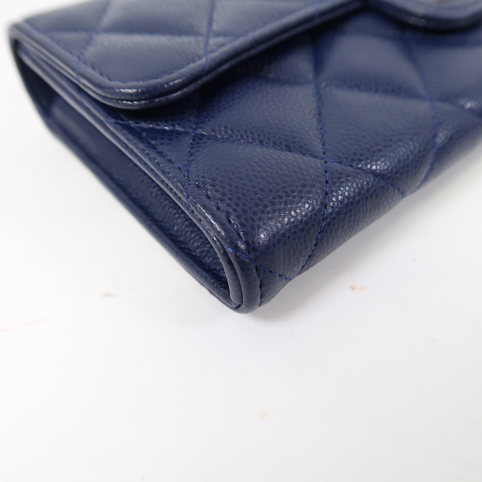 CHANEL 菱格牛皮皮革Long Wallet金扣長錢包藍色