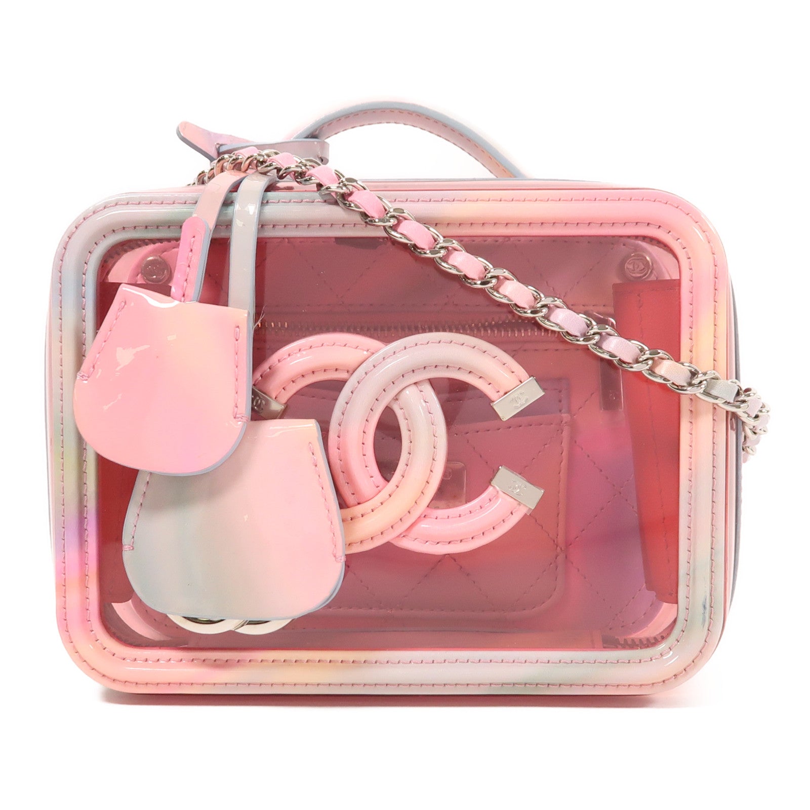 CHANEL PVC Vanity Case銀扣手挽肩背兩用袋