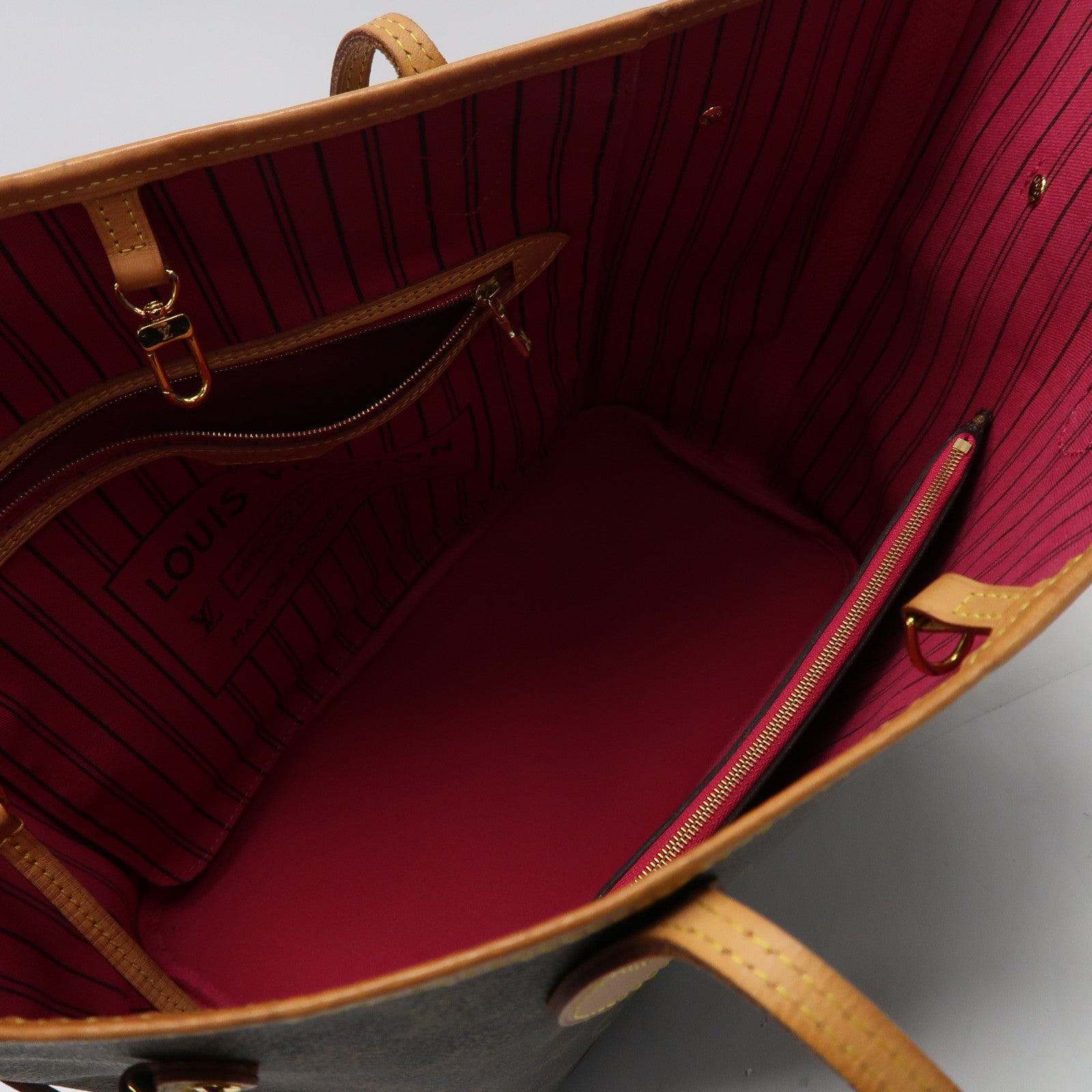 LOUIS VUITTON Monogram Neverfull MM金扣手挽袋啡色