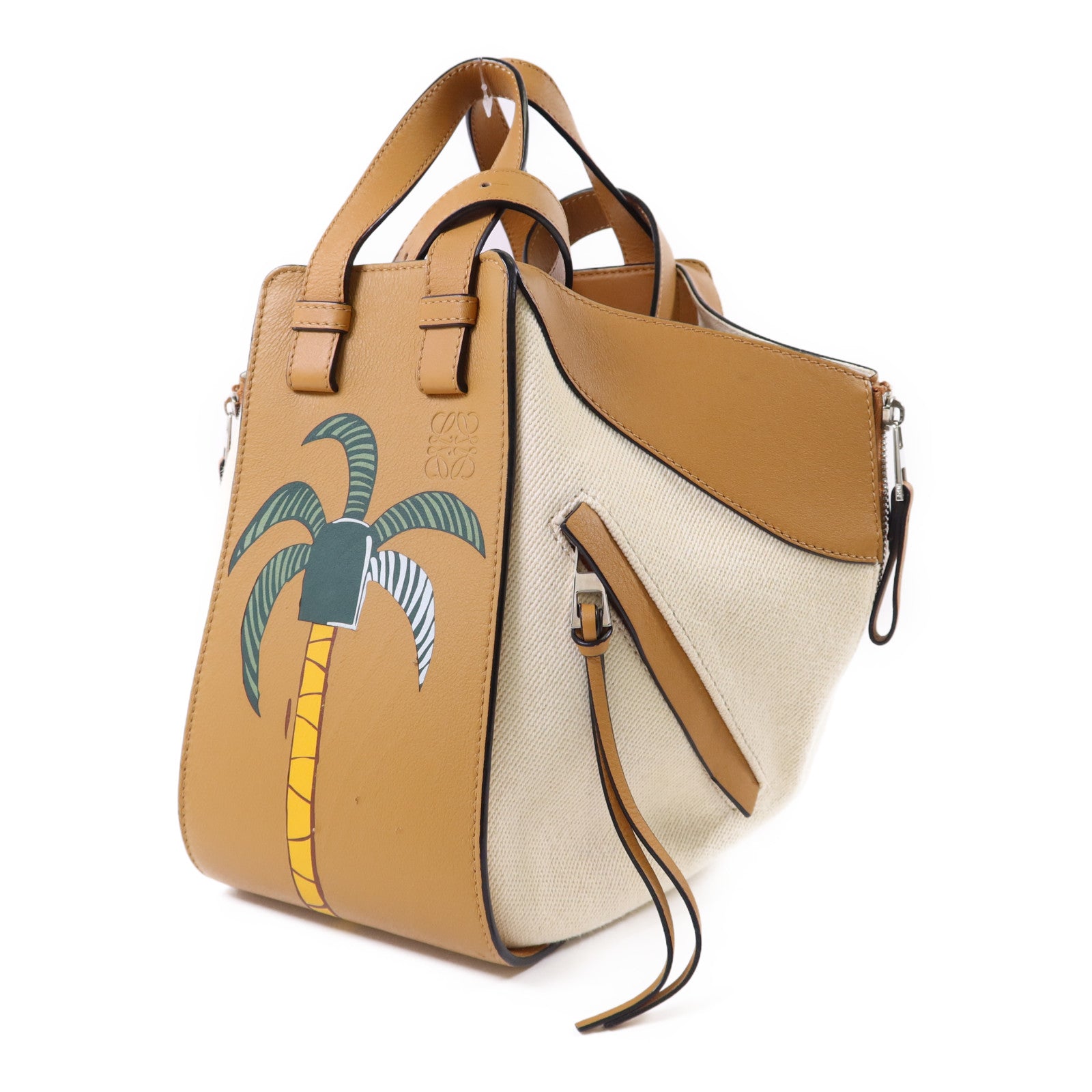 LOEWE 帆布/牛皮皮革Small Hammock Ken Price銀扣肩背袋