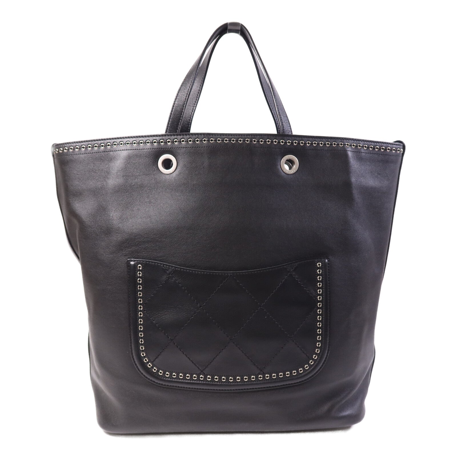 CHANEL 牛皮皮革Coco Eyelets銀扣手挽袋