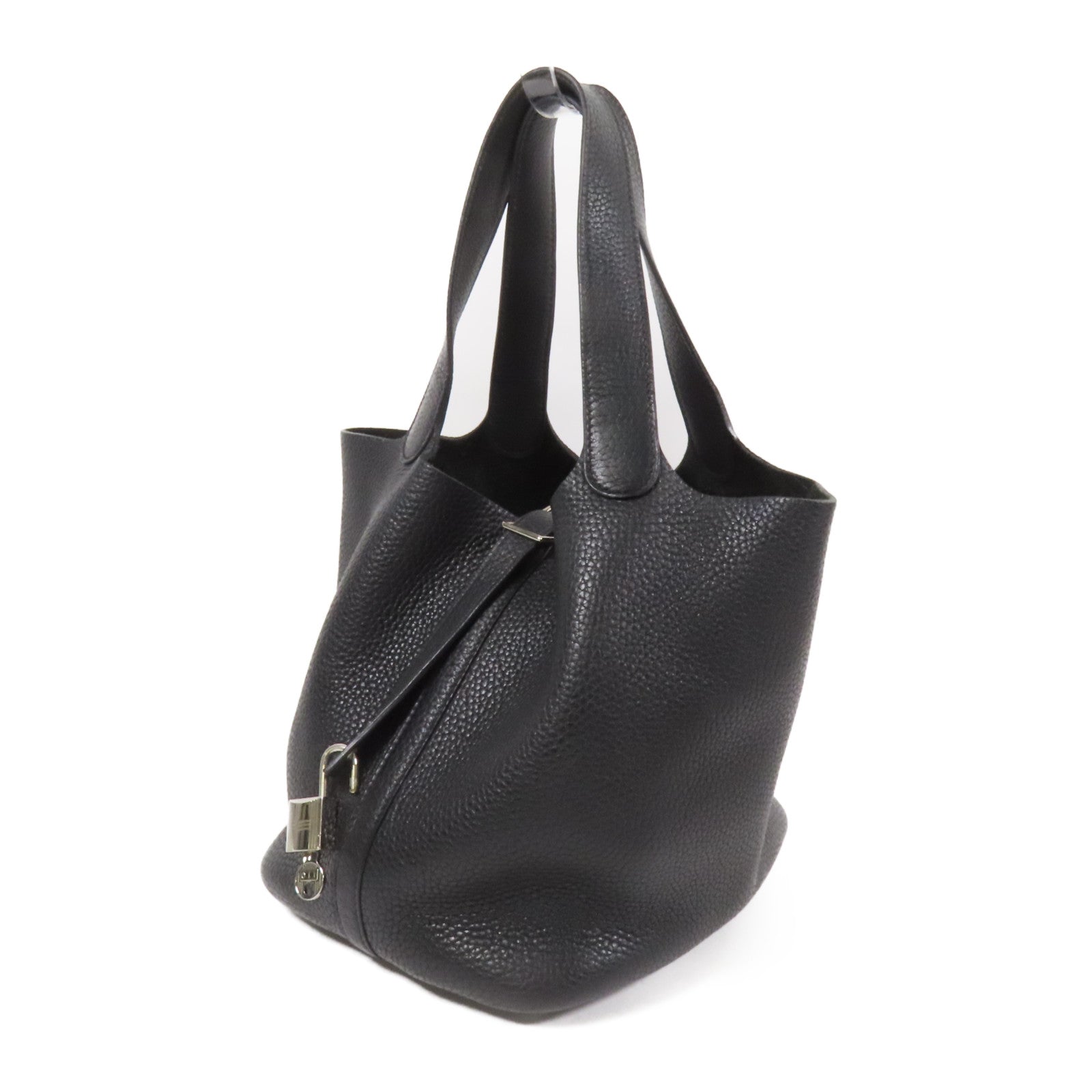 HERMES Clemence皮革Picotin MM銀扣手挽袋Noir