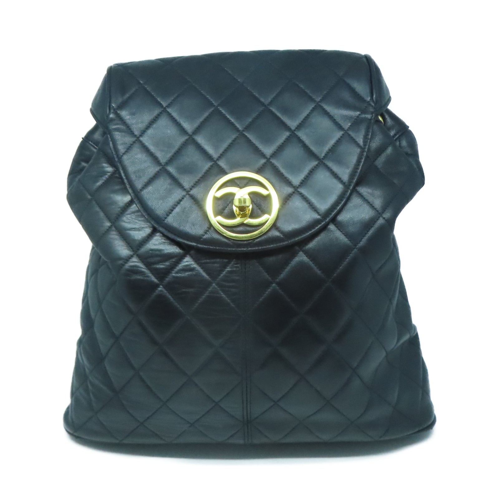 CHANEL 【激減優惠】羊皮皮革Rucksack金扣背包黑色