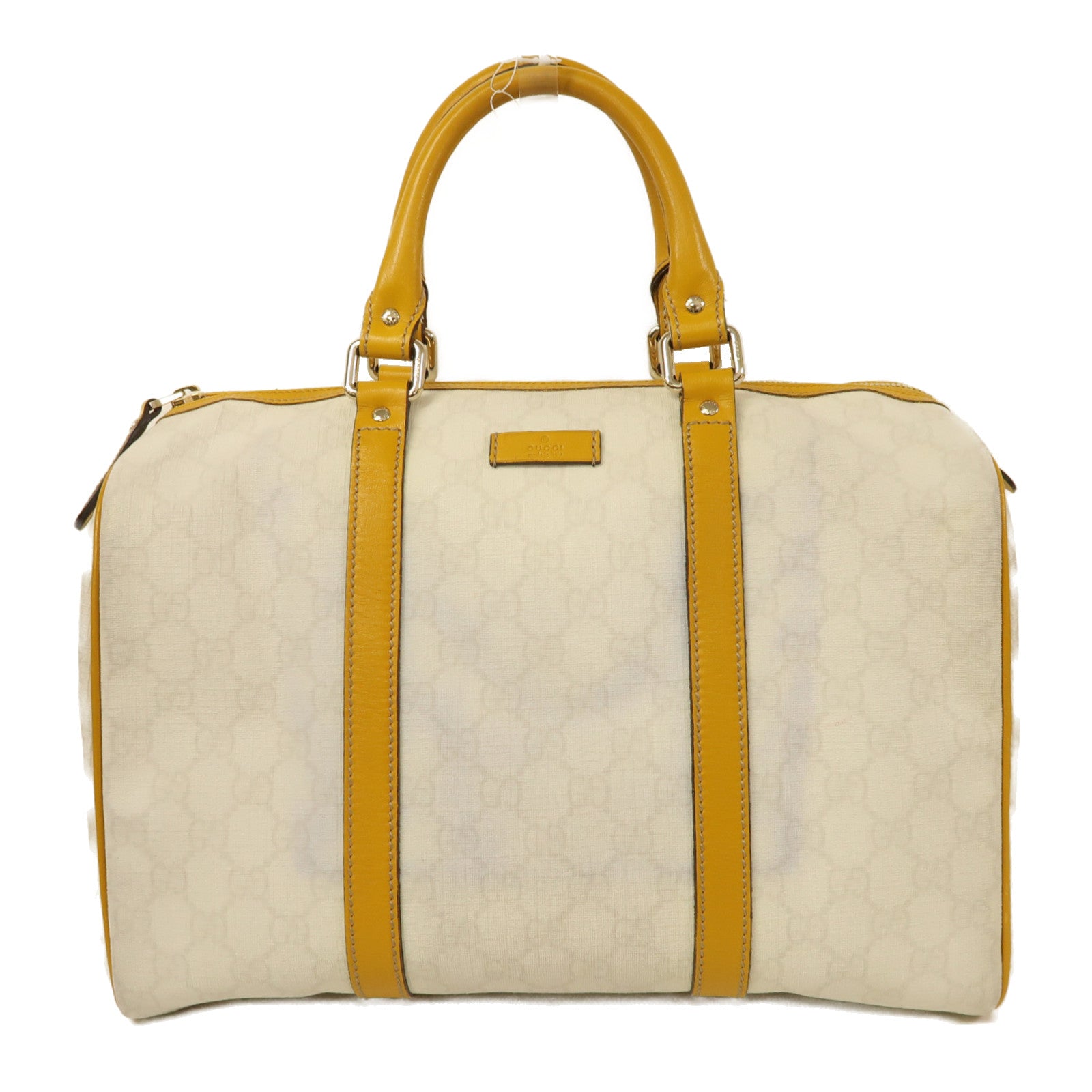 GUCCI 塗層帆布Boston Bag金扣手挽袋白色/黃色