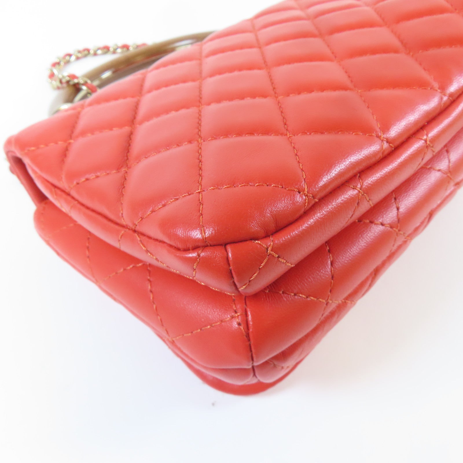 CHANEL 【激減優惠】菱格牛皮皮革Chain Shoulder金扣手挽肩背兩用袋紅色
