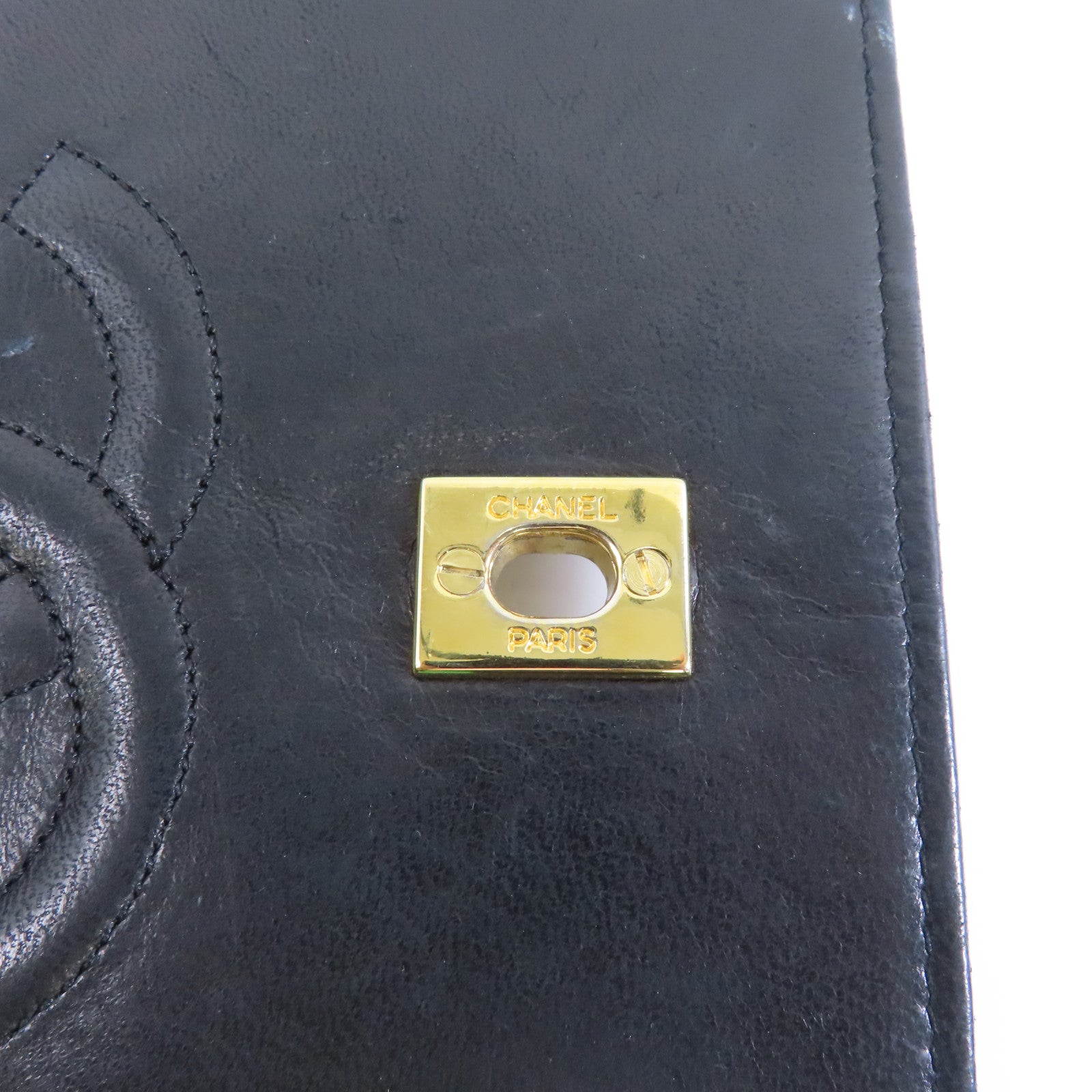 CHANEL 菱格羊皮皮革Chain Shoulder金扣鏈帶肩背袋黑色