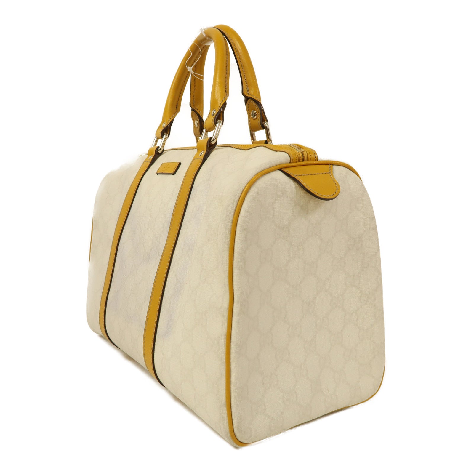 GUCCI 塗層帆布Boston Bag金扣手挽袋白色/黃色