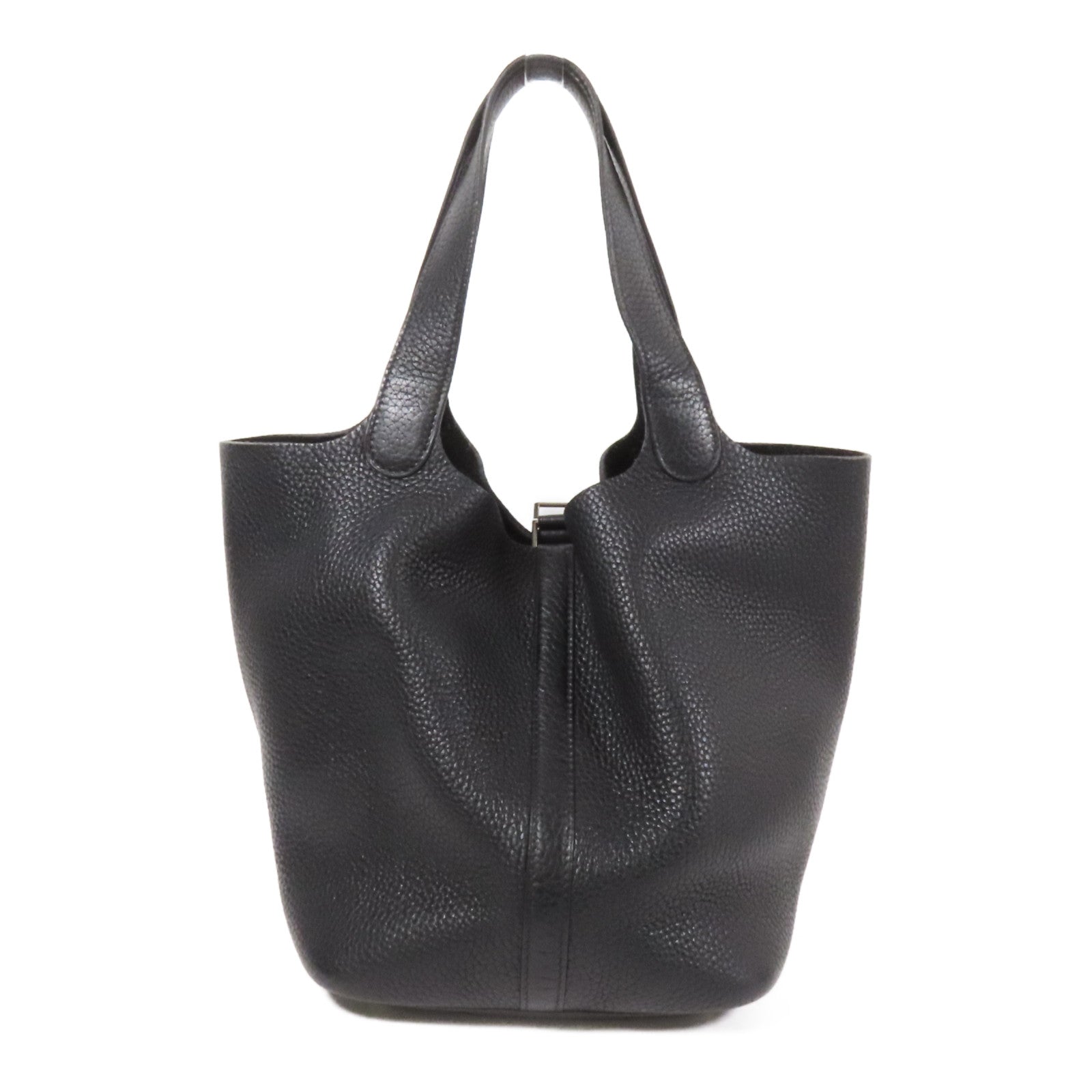 HERMES Clemence皮革Picotin MM銀扣手挽袋Noir