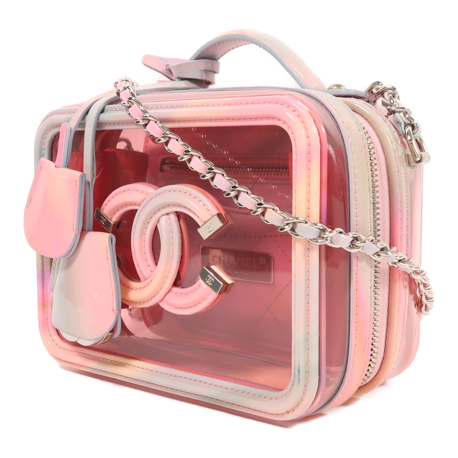 CHANEL PVC Vanity Case銀扣手挽肩背兩用袋