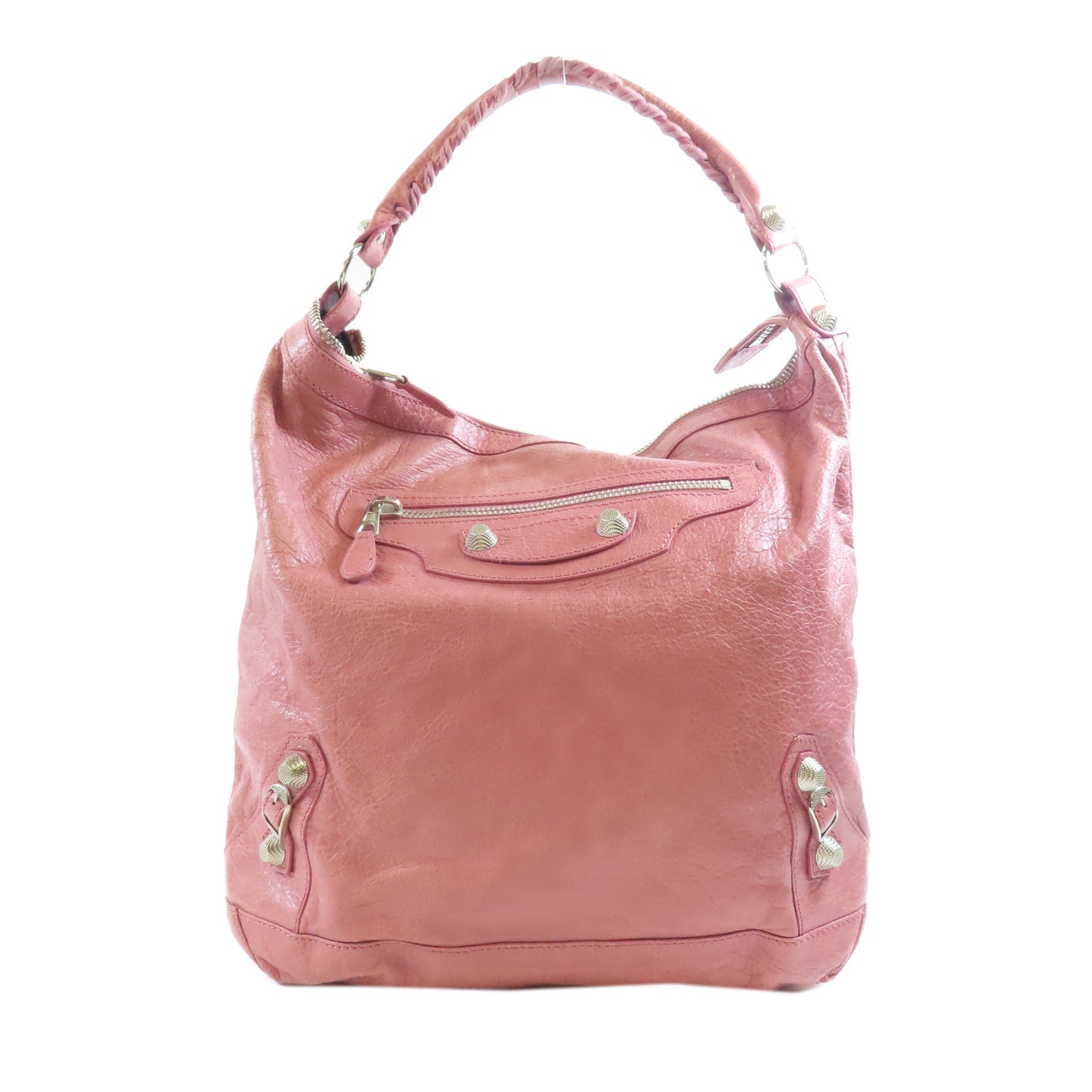 BALENCIAGA 牛皮皮革Bucket銀扣肩背袋粉紅色