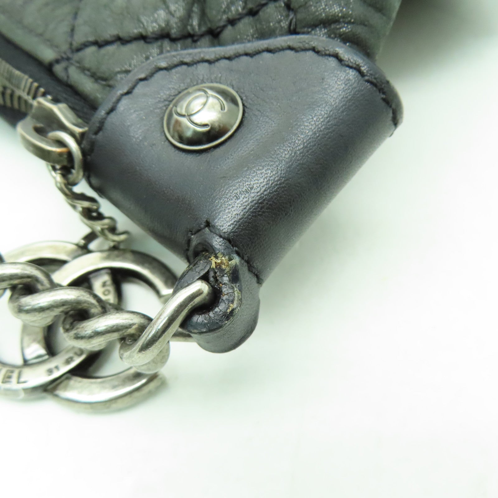 CHANEL 【激減優惠】菱格皮革2 Way Chain Shoulder銀扣手挽肩背兩用袋灰色
