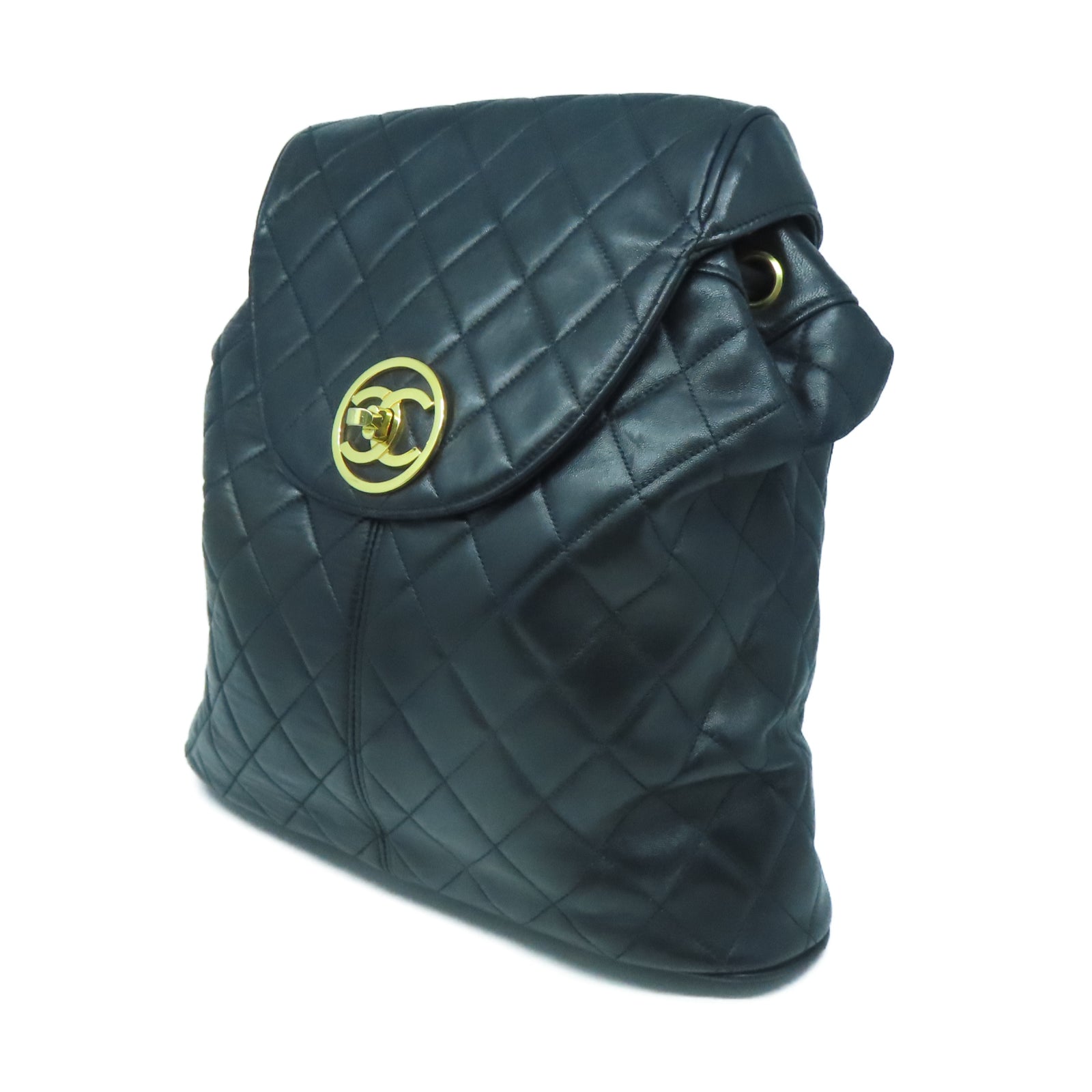 CHANEL 【激減優惠】羊皮皮革Rucksack金扣背包黑色