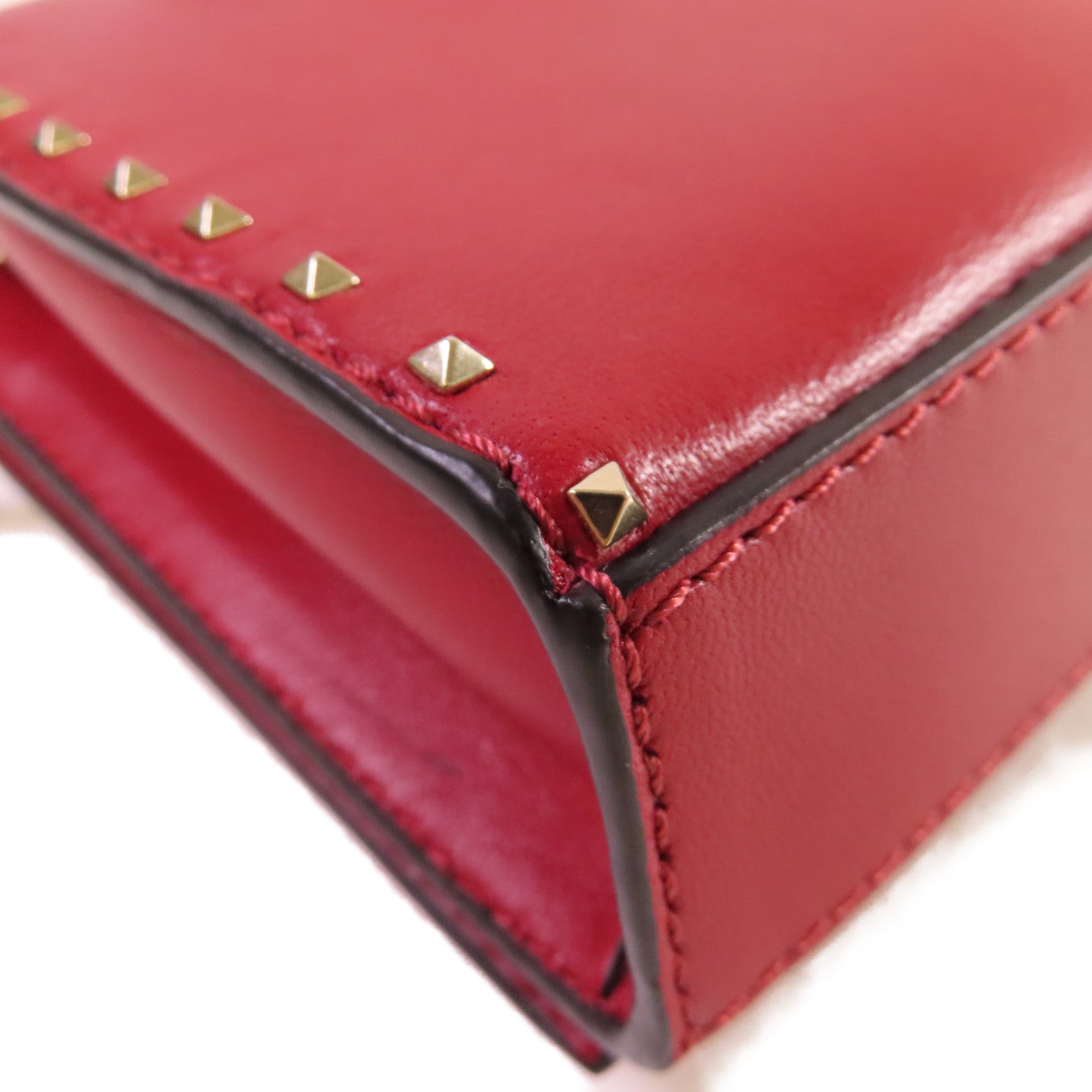 Valentino 牛皮皮革Mini Rockstud Chain Shoulder Bag金扣鏈帶肩背袋紅色